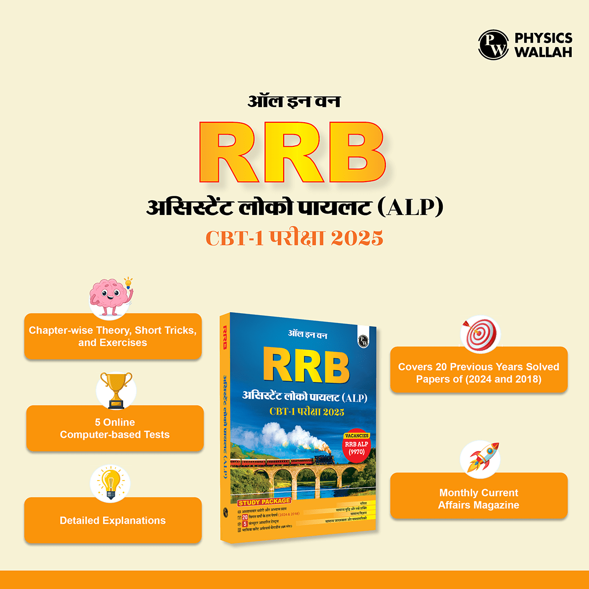 All in one RRB Assistant Loco Pilot (ALP) 2025 CBT-1 Hindi Study Package with Chapterwise Theory and Exercises | 20 Previous Solved Papers 2024 & 2018 (PYQs) and 5 Online CBT Tests