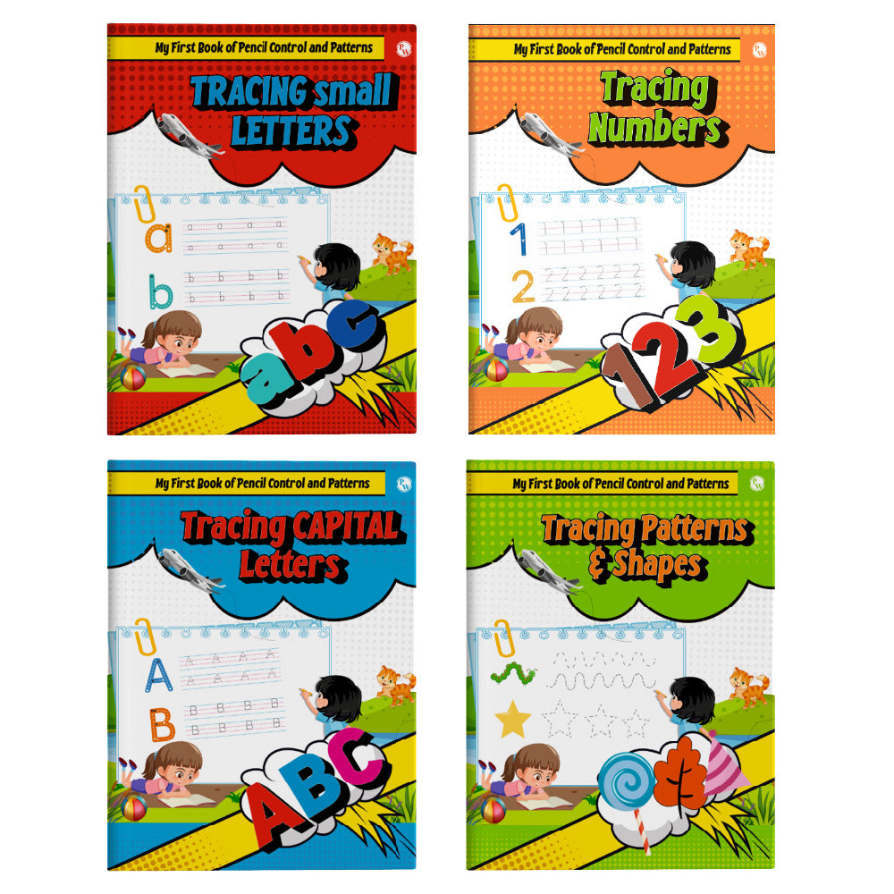 Kids Writing Time Pencil Control and Patterns Set of 4 Books l Capital Letters, Small Letters, Numbers, Patterns and Shapes Children Ages 1, 2, 3, 4, 5 Years