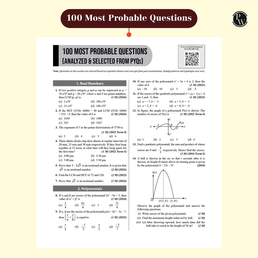 CBSE 15 New Pattern Sample Question Papers Class 10 Mathematics (Standard Maths) For 2025 Exam with 50 Percent Competency Based Questions 100 Most Probable Questions