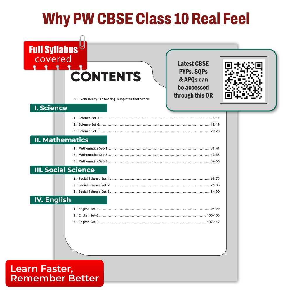 CBSE Class 10 Real Feel Sample Papers 2025 - Science, Maths (Standard), Social Science, English with 50% Competency Based Questions I CBSE like Question & Answer Sheets