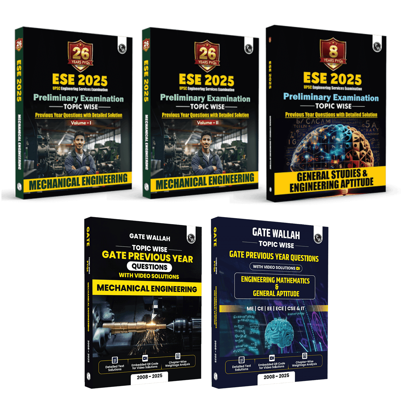 UPSC ESE Topicwise 26 Years PYQs Mechanical Engineering Vol 1 & 2, GS & Engineering Aptitude + GATEWALLAH Topicwise PYQs Mechanical Engineering, Engineering Maths & General Aptitude Combo Set of 5 Books For 2026 Exams
