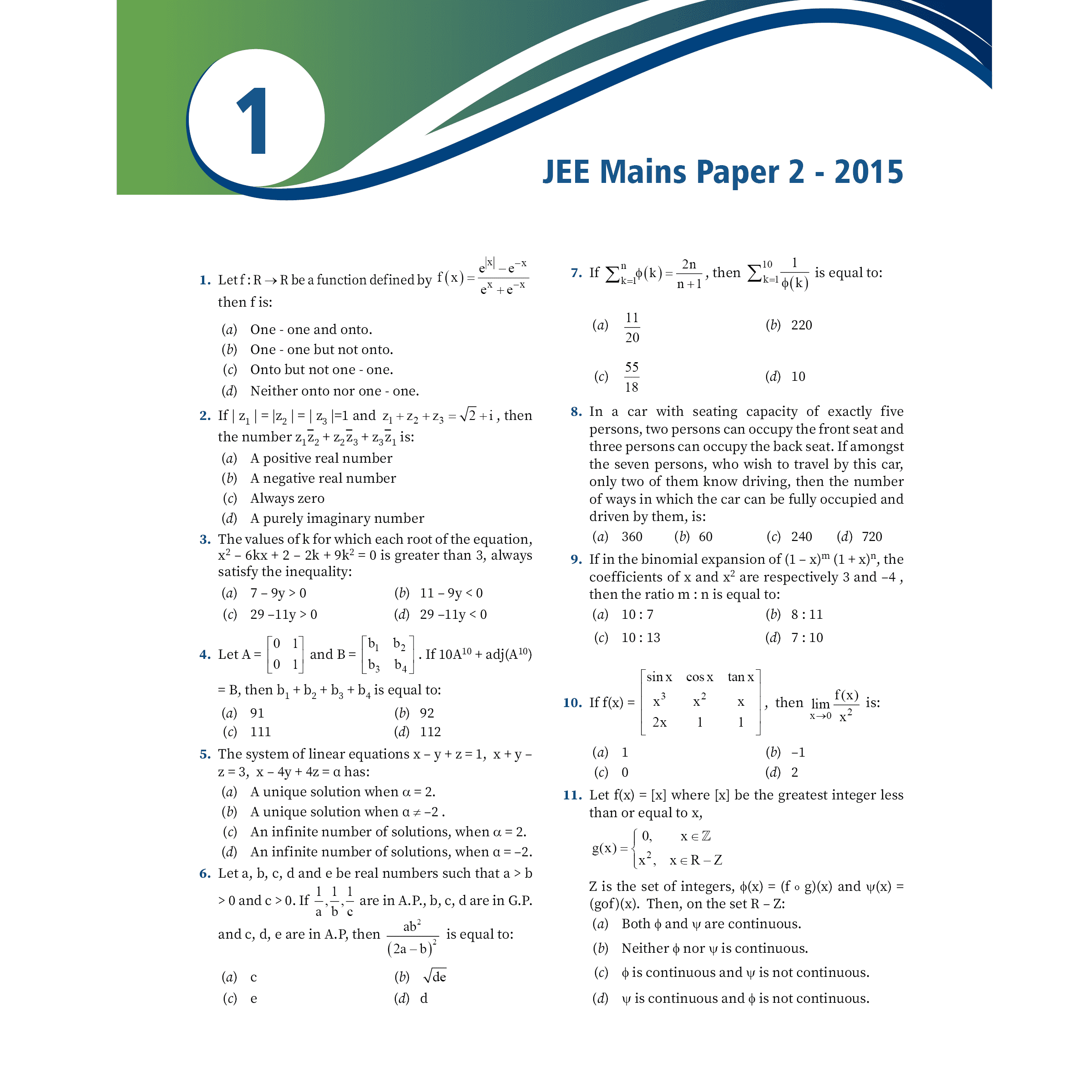 Design & Architecture 6 Previous Years' Solved Papers (2015 - 2020) JEE Mains Paper 2