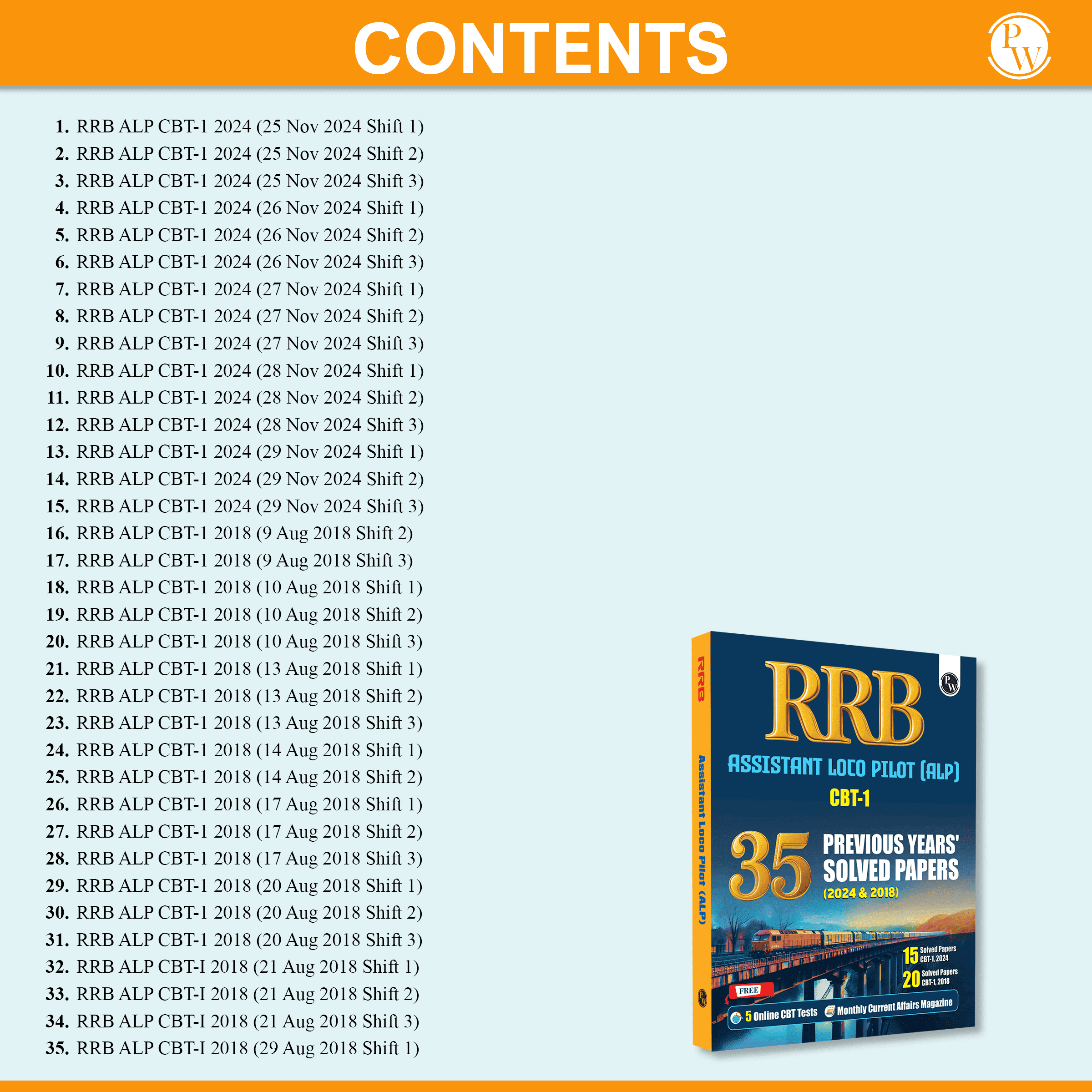 35 RRB Assistant Loco Pilot (ALP) CBT-1 Previous Year Solved Papers (2024 & 2018) with 5 Online Mock Tests For Exam 2025-2026 | Fully Solved PYQ | English Edition