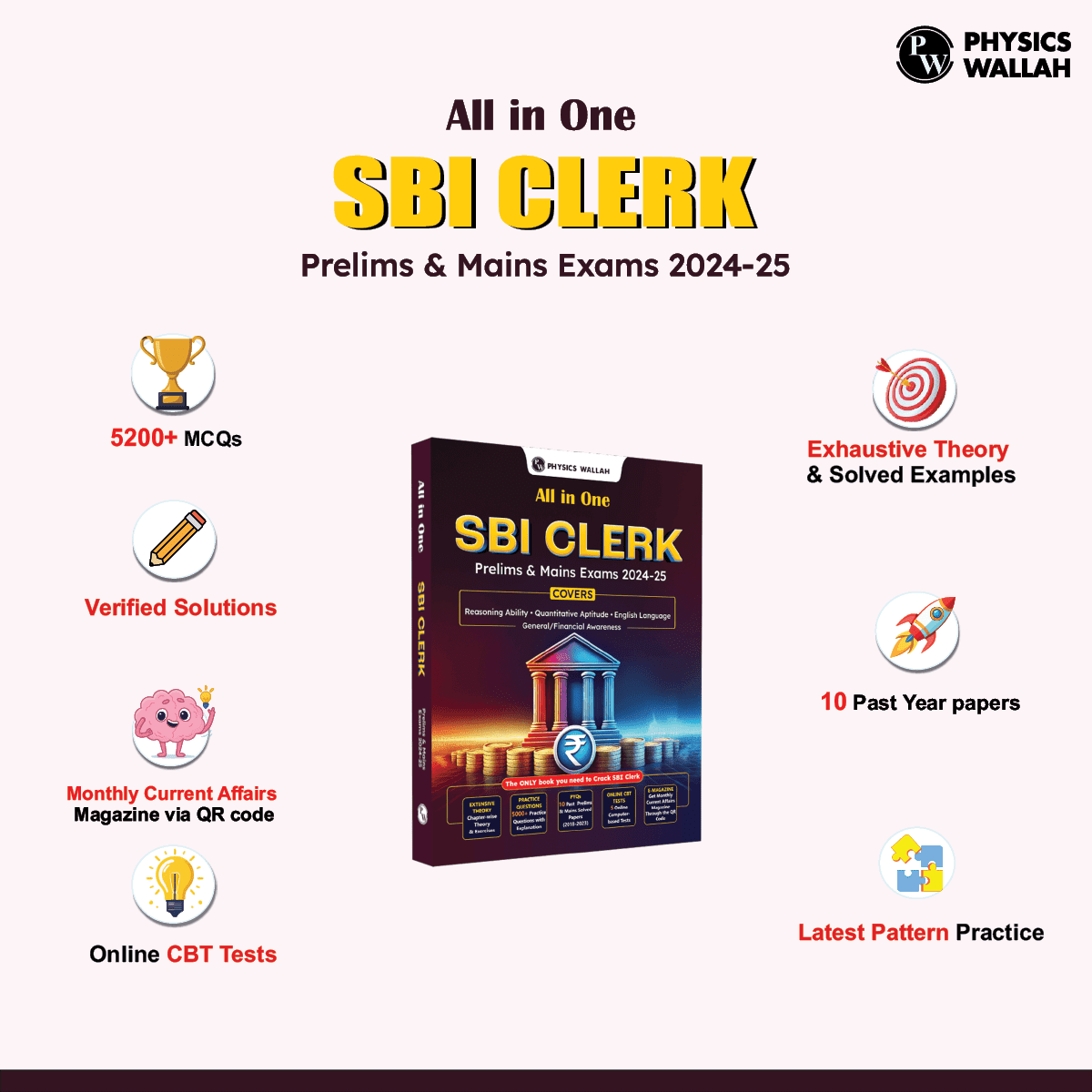 All in One SBI Clerk Prelims and Mains 2024-25 Exams | 10 Previous Year Solved Papers (PYQs) 2018 - 2023 with 5 Online Practice Sets | English Edition