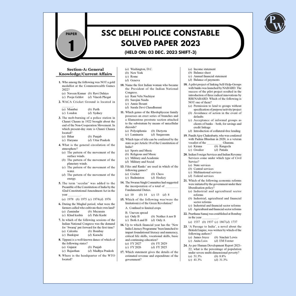 SSC Delhi Police Constable 2025-26 Exam 30 Past Year Solved Paper (2023 & 2020) | 3000+ PYQs with Detailed Solutions | 5 Online Practice Tests English Edition