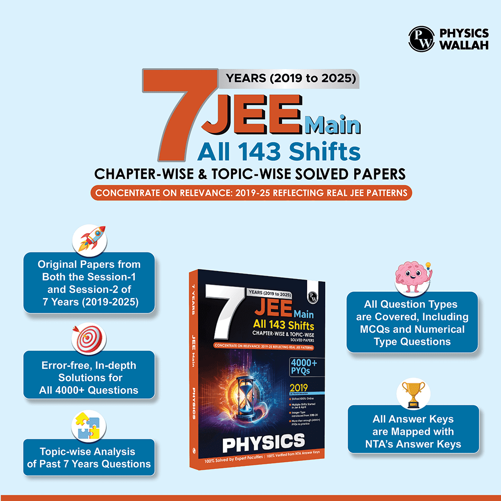 JEE Main 7 Years (2019 - 2025) Physics All 144 Shifts Online Previous Years Solved Papers Chapterwise and Topicwise PYQs For JEE Main 2026 Exams | Concentrate on Relevance