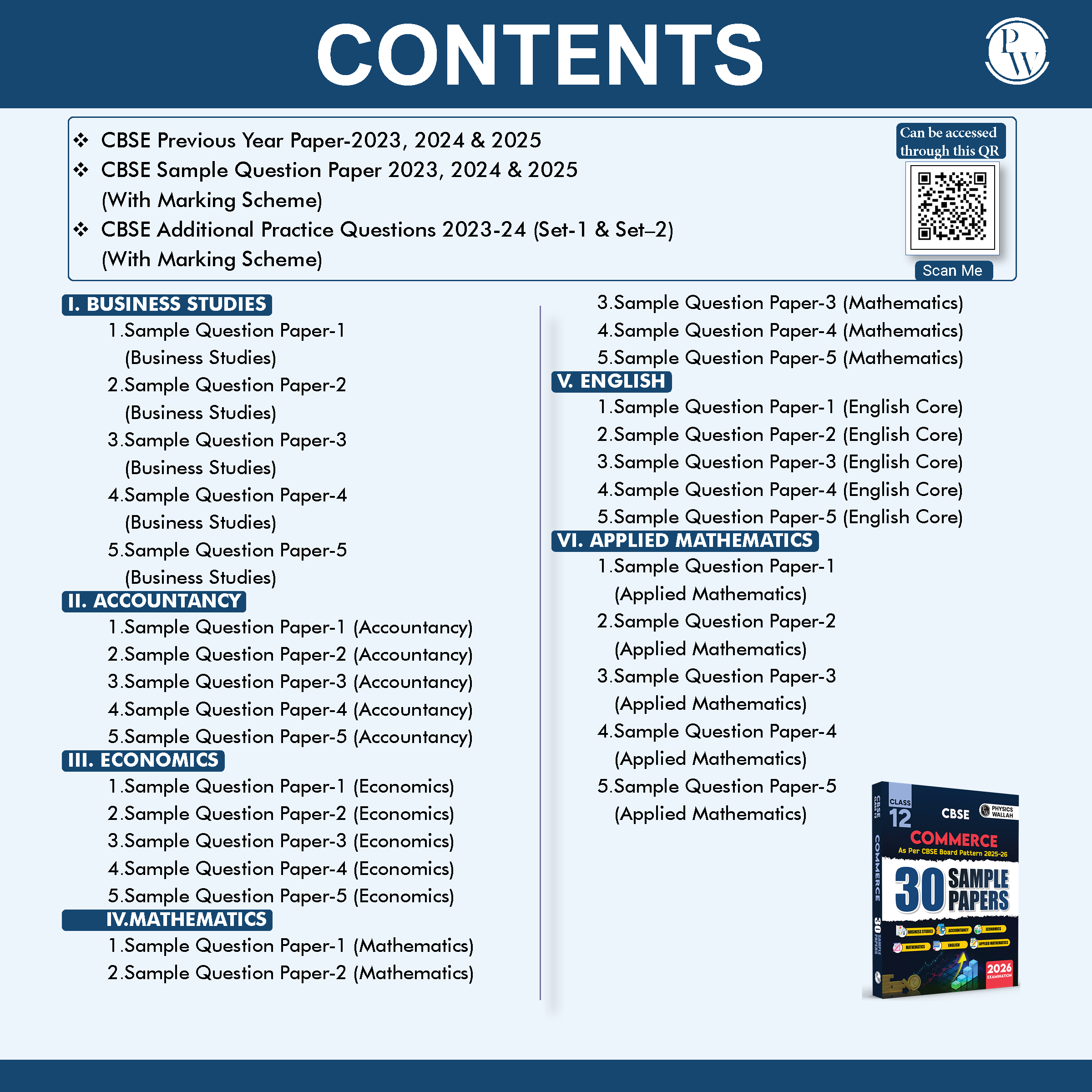CBSE Class 12 Commerce Stream Combined 30 Sample Papers For 2025-2026 Board Exams l Business Studies, Accountancy, Economics, Mathematics, English, Applied Maths