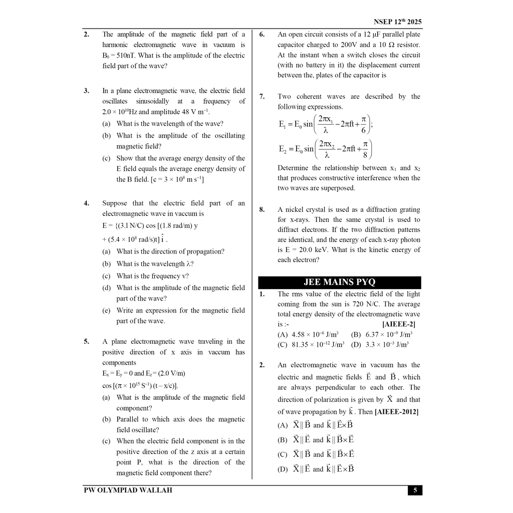 Olympiad Wallah NSEP Class 12 Advanced Physics (Part 2) For JEE & Olympiad 2025 | Practice Questions, PYQ, Detailed Solutions | Ideal For INPhO & IPhO