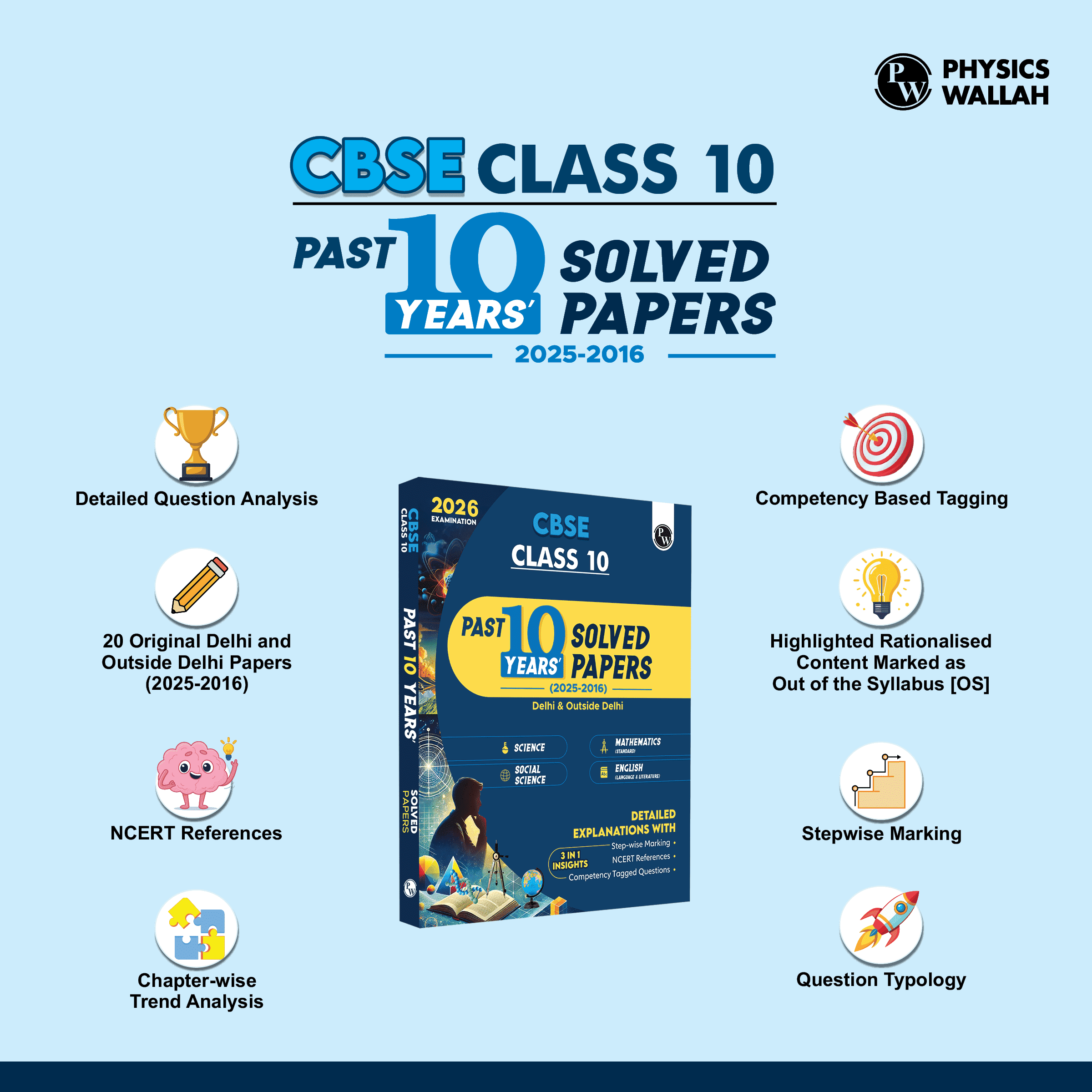 CBSE Class 10 PYQs - Past 10 Years Solved Papers For 2025-2026 Exams | Delhi & Outside Delhi Science, Mathematics, Social Science, English | NCERT Reference with Steps Marking