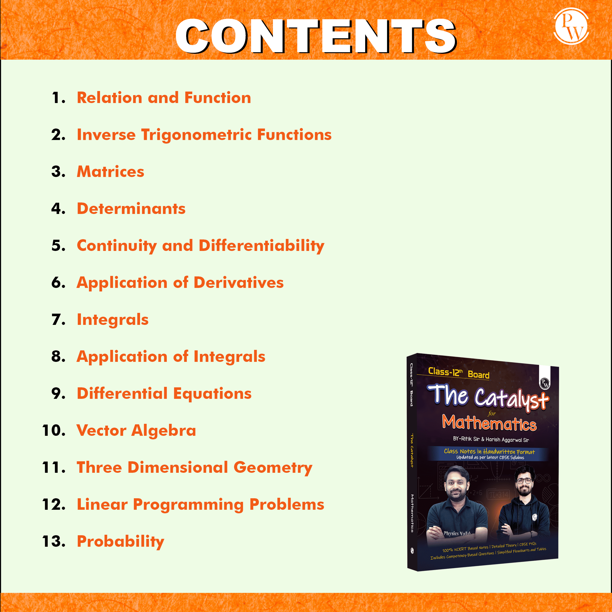 Class 12 Board The Catalyst For Mathematics with Most Relevant Practice Questions Booklet By Ritik Sir & Harish Sir | Handwritten Notes | Detailed Theory, PYQs