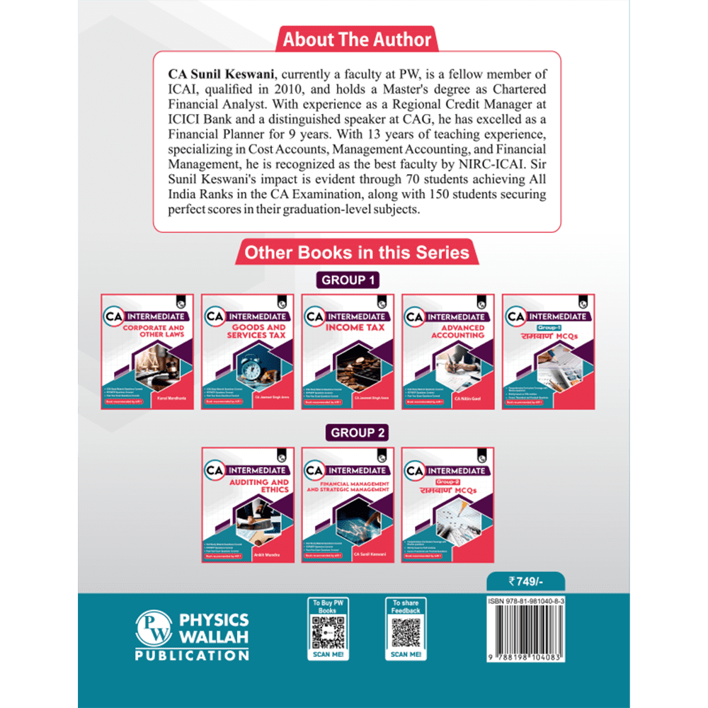 CA Intermediate Group 2 Cost and Management Accounting - CA Sunil Keswani | Covering Theory, MCQs, RTP & MTP and PYQs | Latest Syllabus For May & Sep 2025 Exams | 4th Edition (Colored)