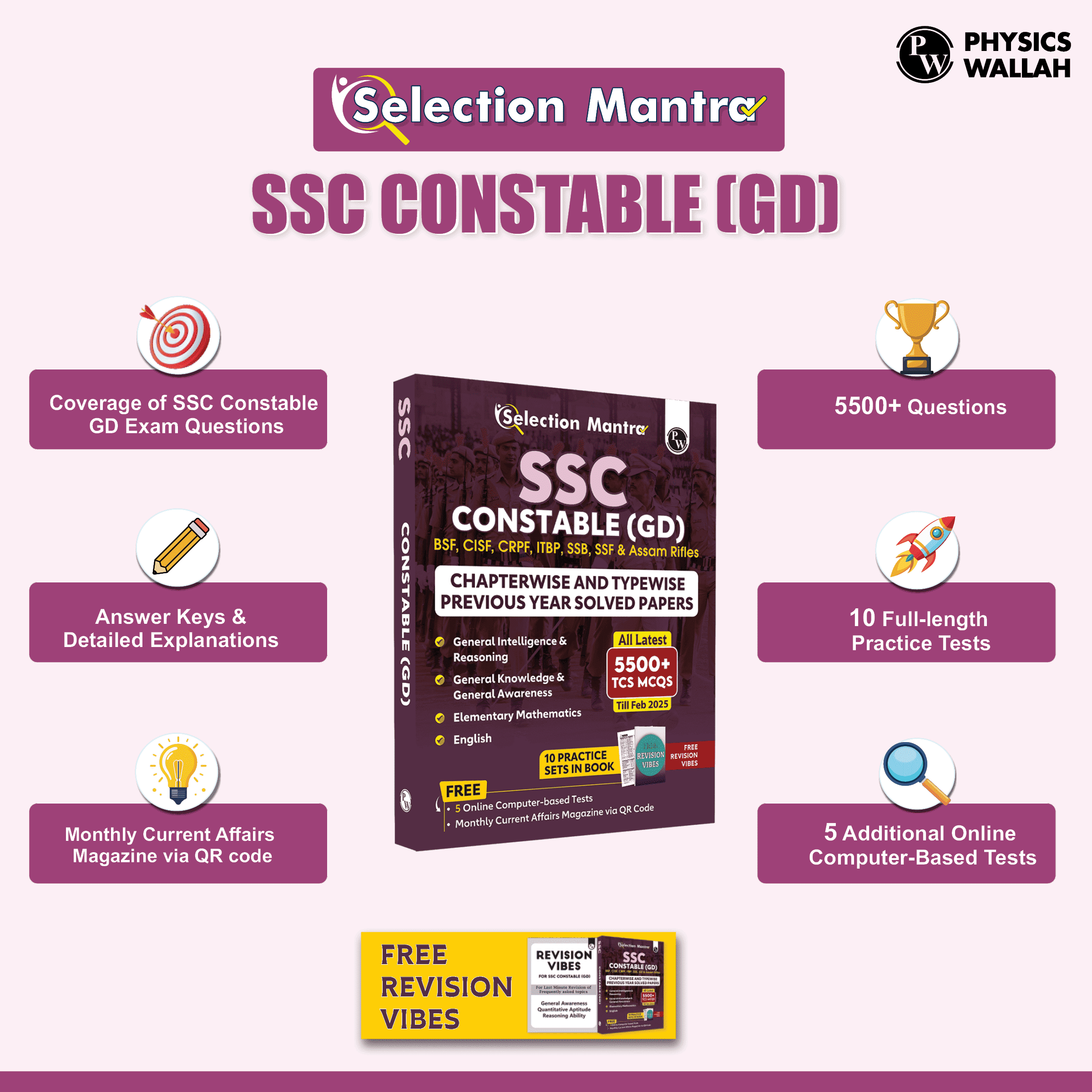 Selection Mantra For SSC Constable GD Exam 2026 Chapterwise and Typewise PYQs Till 2025 l GK, Reasoning, English and Elementary Maths) with 15 Practice Sets | Revision Vibes