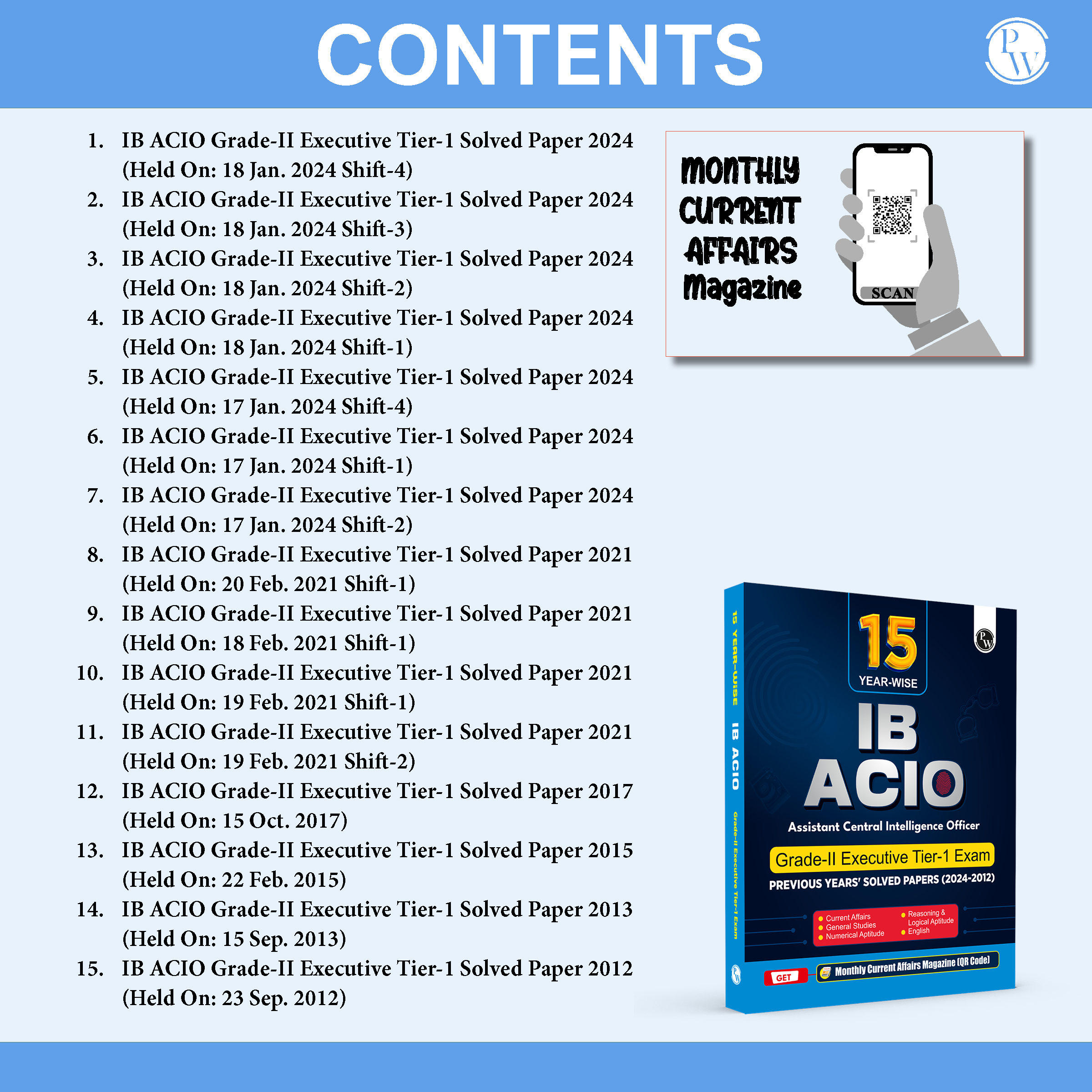 15 Yearwise IB ACIO (Assistant Central Intelligence Officer) Grade-ll Executive Tier-1 Solved Papers (2024-2012) PYQs For Exam 2025-26 English Edition