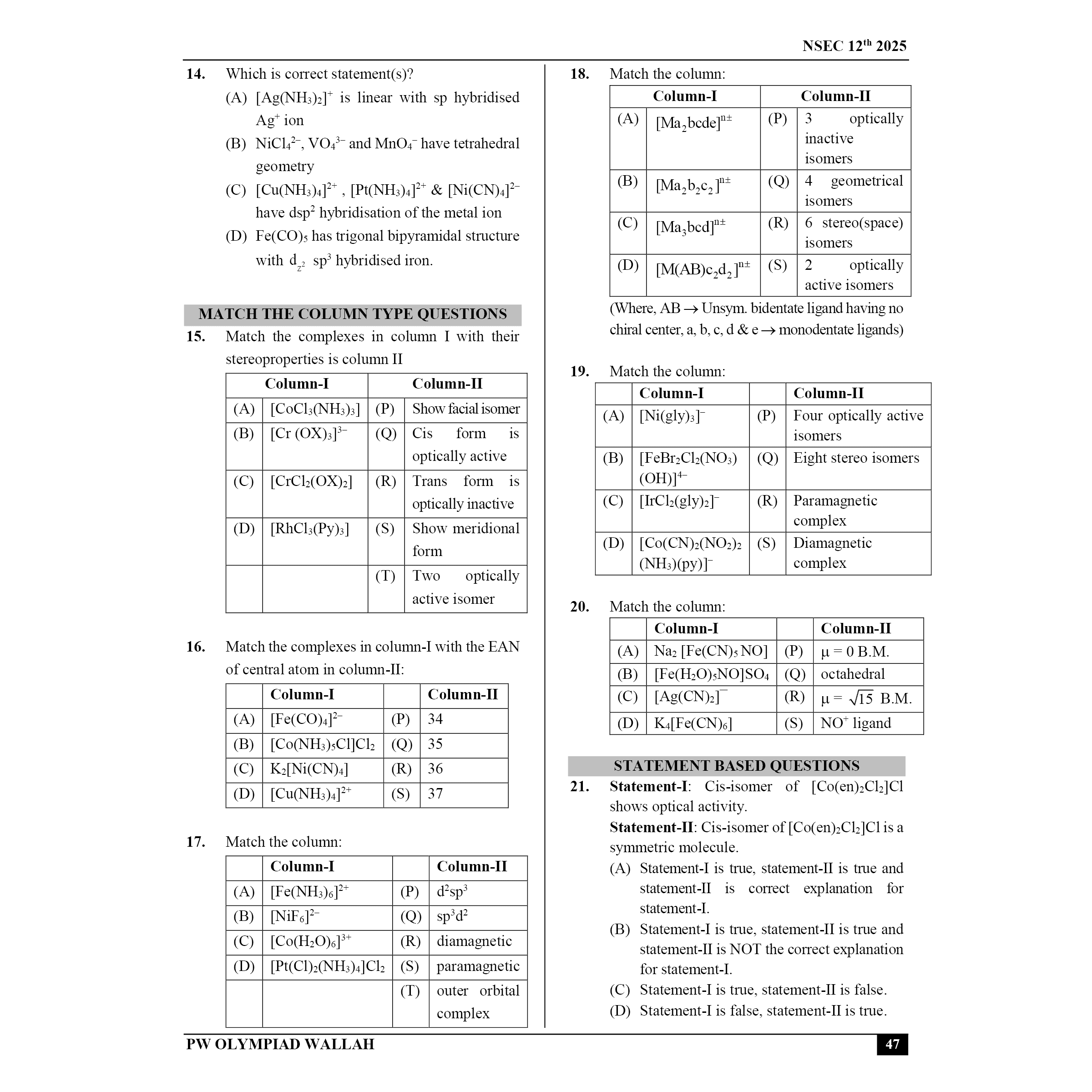 Olympiad Wallah NSEC Class 12 Advanced Chemistry (Part 1) For JEE & Olympiad 2025 | Problems For Analytical Skills | Ideal For NSEC and INChO