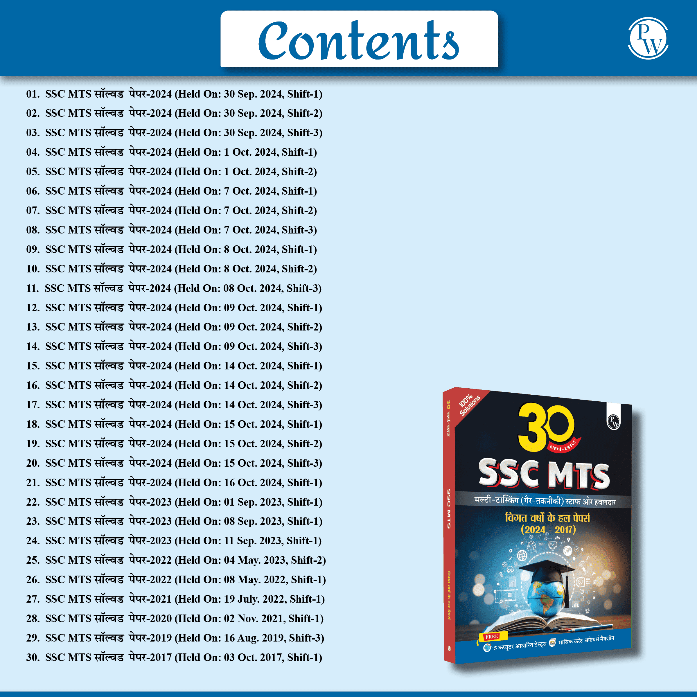 30 SSC MTS Multi Tasking (Non-Technical) Staff and Havaldar Previous Solved Papers (2024 -2017) with 5 Online Mock Tests For Exam 2025-26