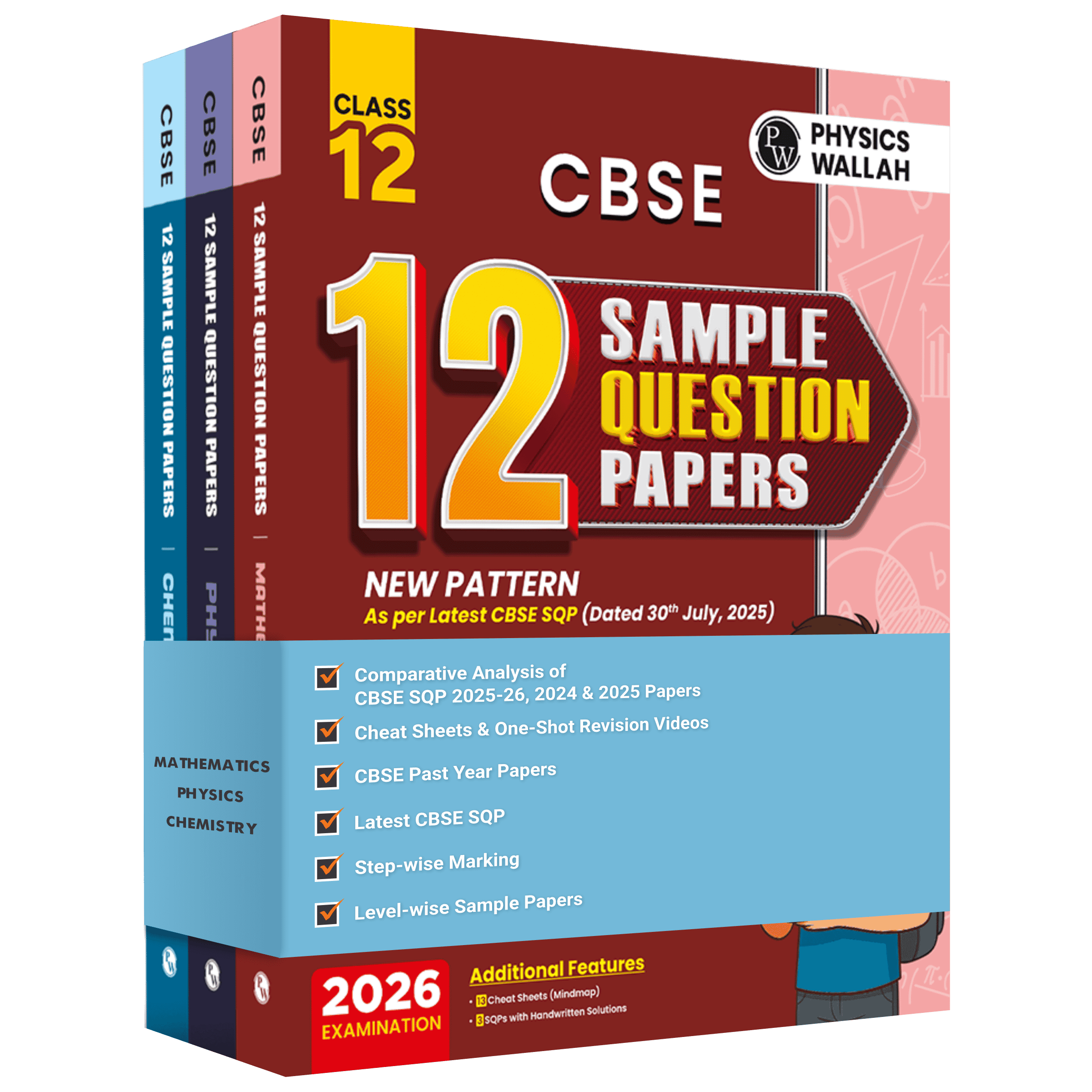 CBSE 12 Sample Question Papers Class 12 Physics, Chemistry & Mathematics Combo Set of 3 Books For 2026 Board Exam (As Per Latest SQP Dated 30 July 2025)