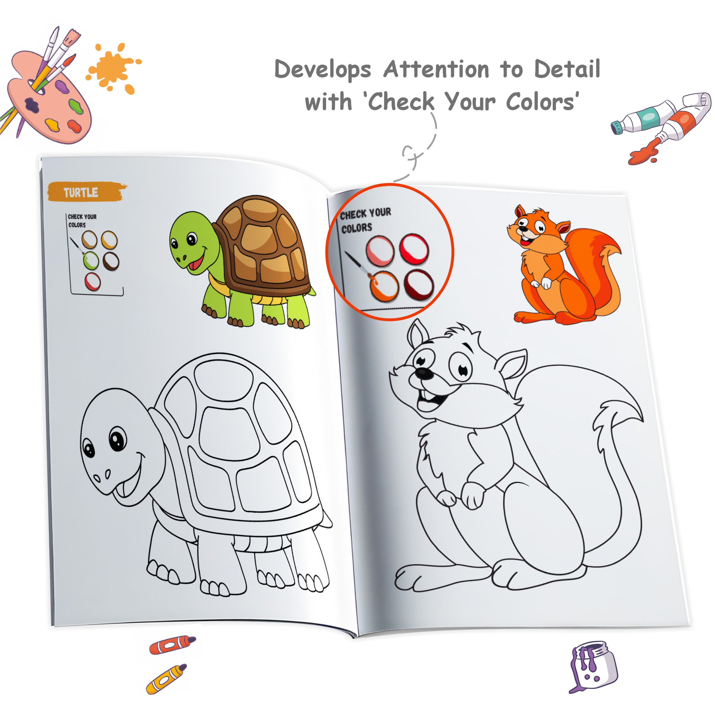 Copy Colour Book For Kids Set of 6 Books - Animals, Birds, Fishes & Sea Animals, Fruits, Vegetables, Cartoons | 2 to 6 Years Old | Ideal Birthday Gift Set for Growing Kids
