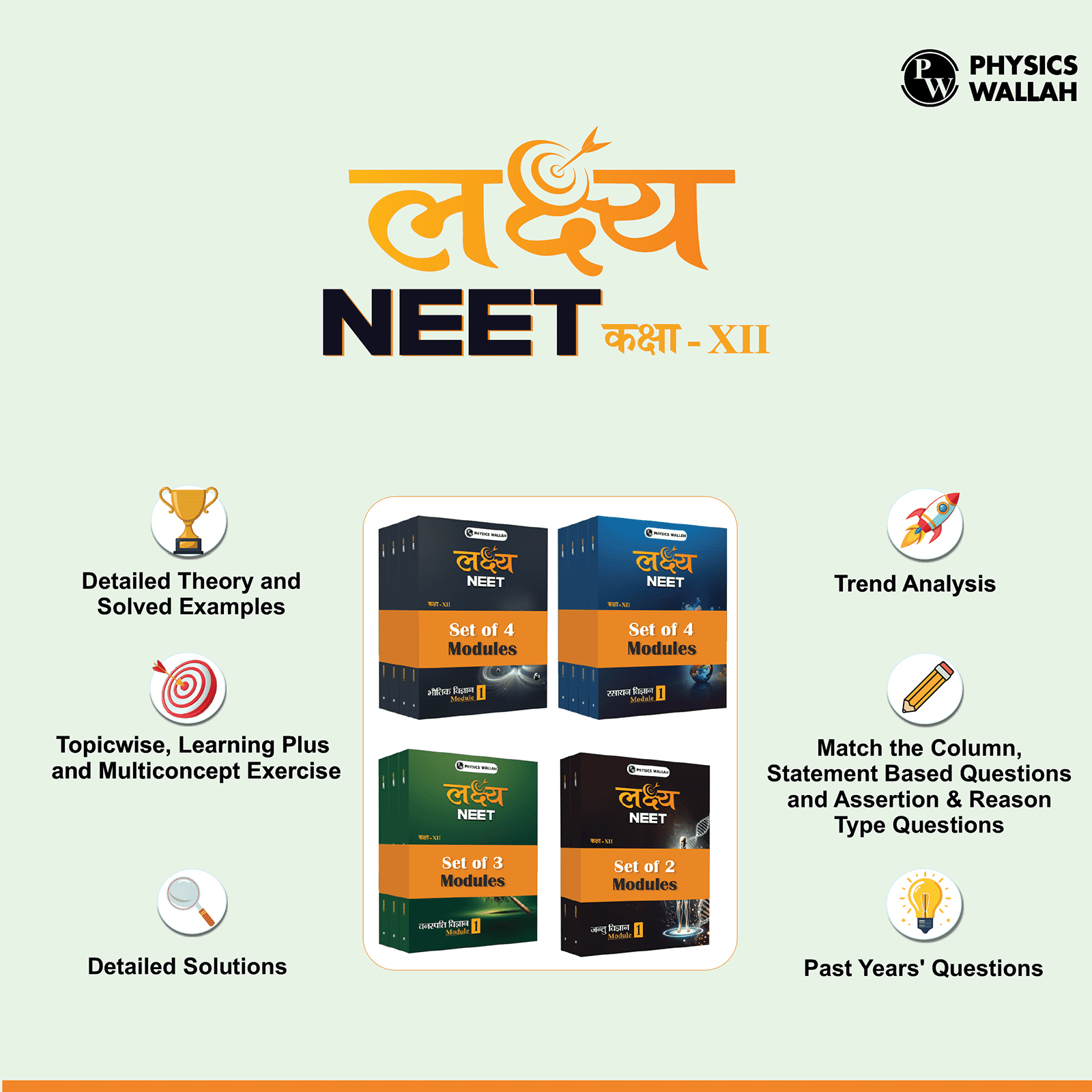 Lakshya For NEET Hindi Edition Class 12 Physics, Chemistry, Botany and Zoology Modules with Solutions & 30 OMR Sheets Combo Set of 13 Books (2025 Edition).