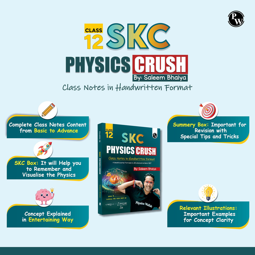 SKC Physics Crush Class 12 Handwritten Format Notes By Saleem Sir For JEE and NEET Exams | A Beautiful Journey From Basic to JEE Advanced via JEE/ NEET + 300 page Ruled practice notebook