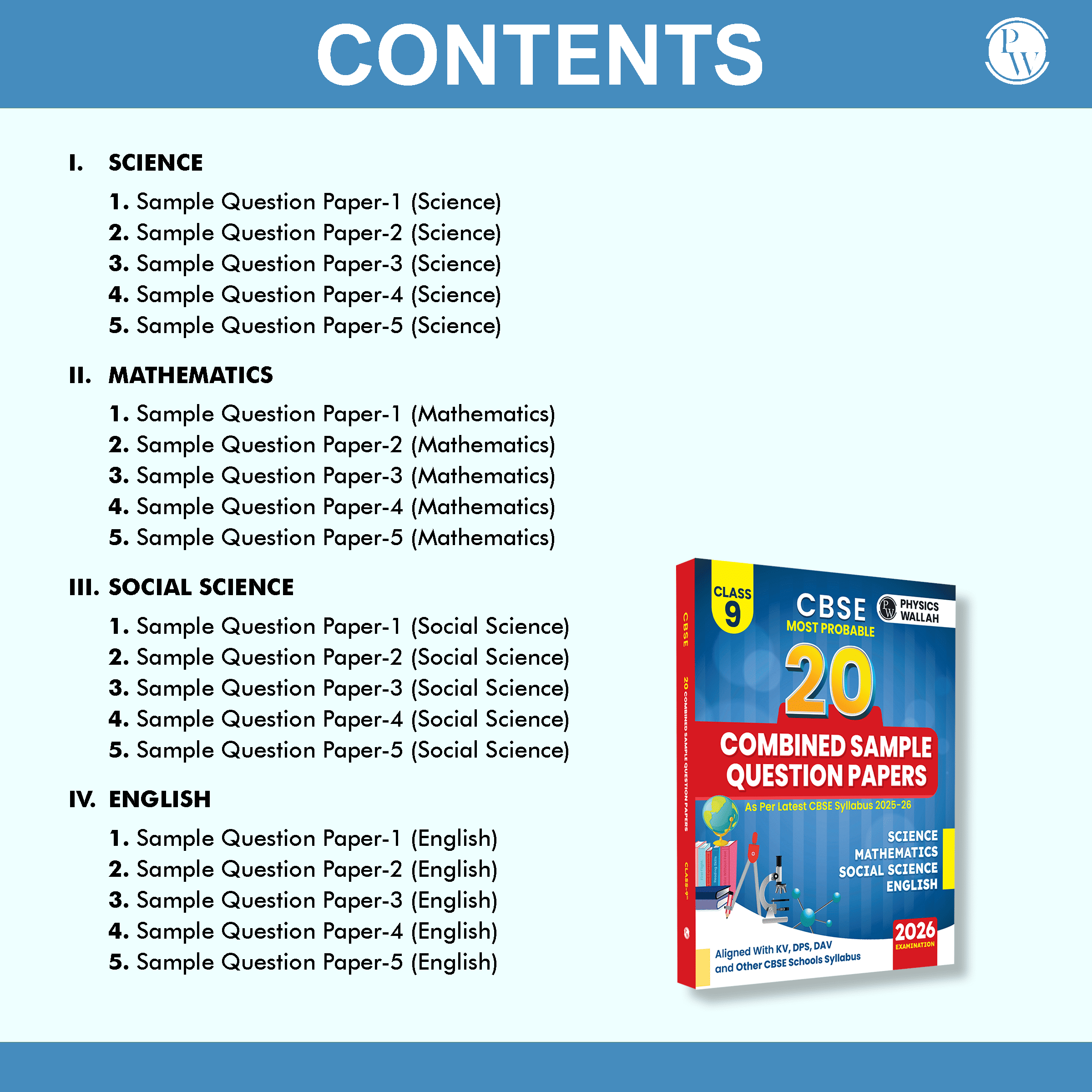 CBSE Class 9 Most Probable 20 Combined Sample Question Papers For 2026 Exams as per Latest Syllabus 2025-26 l Science, Mathematics, Social Science and English