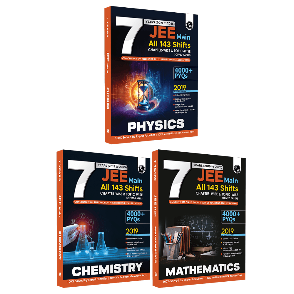 JEE Main PYQ  - 7 Years (2019 - 2025) Physics, Chemistry, Mathematics Combo Set of 3 Books | All 143 Shifts Online Previous Years Solved Papers Chapterwise and Topicwise PYQs For 2026