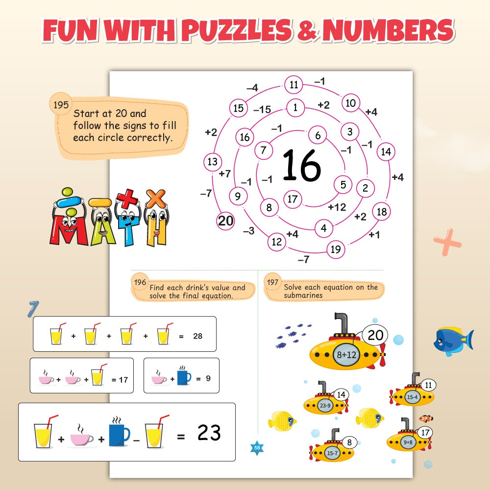 400+ Addition & Subtraction, Multiplication & Division Maths Activity Book Set For 5+ Years Old | Free 500+ Printable Worksheets, Parenting Tips, Practice Book, Word Problems & Puzzles Workbook