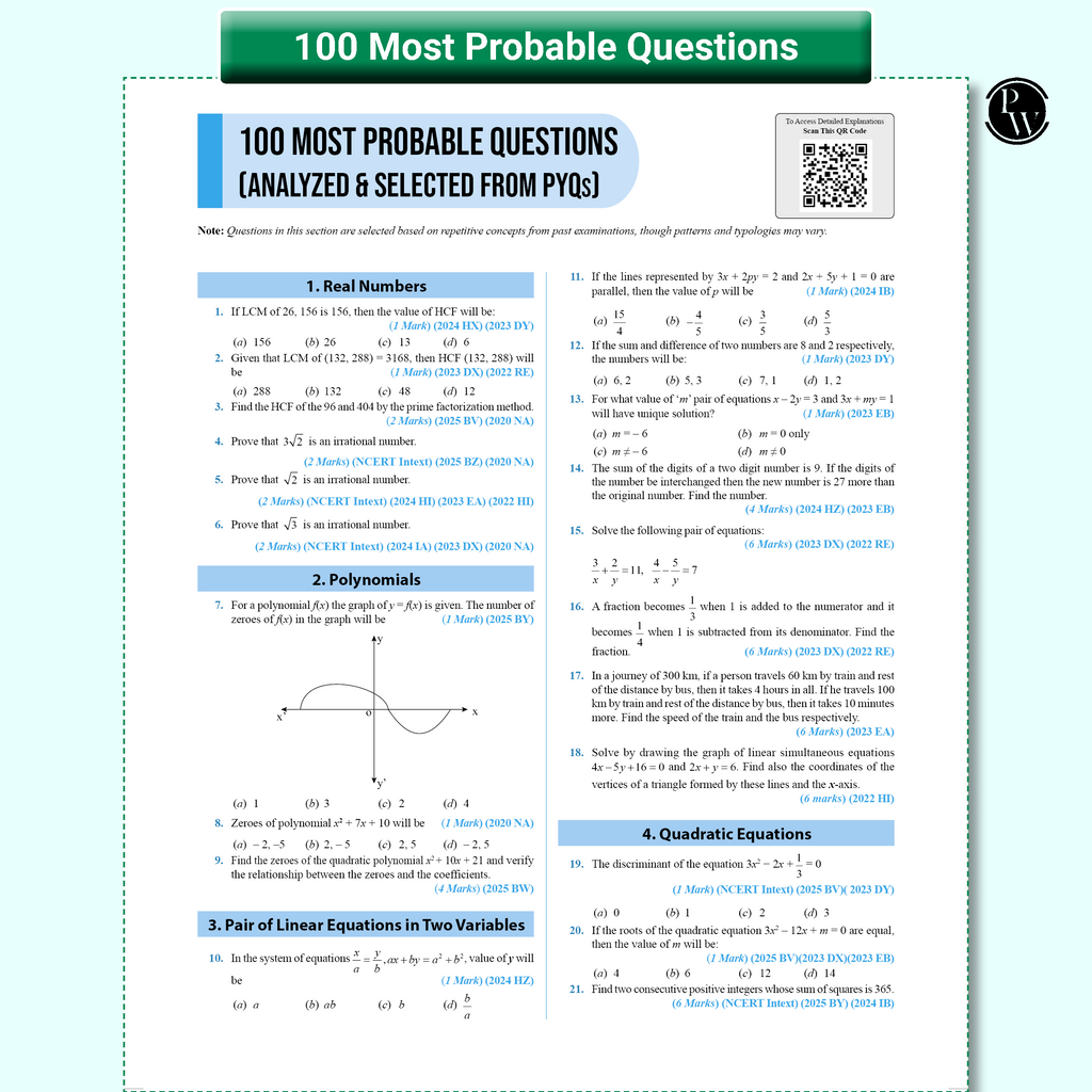 UP Board Phod Class 10 Maths Question Bank Chapterwise with 14 Mind Maps and PYQs For 2026 Board Exam | 100 Most Probable Questions and Model Papers with OMR Sheet