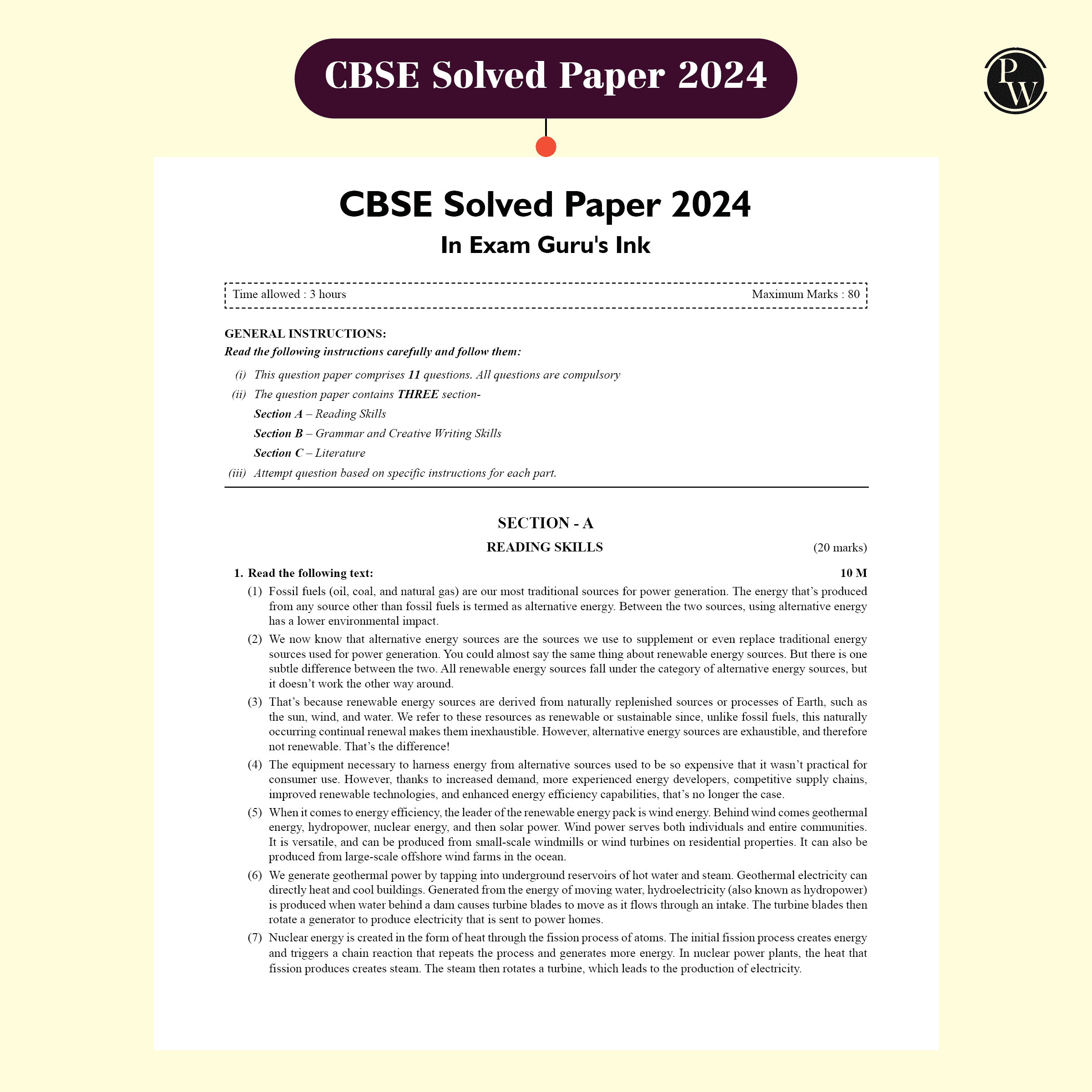 CBSE 15 New Pattern Sample Question Papers Class 10 English For 2025 Exam with 50 Percent Competency Based Questions 100 Most Probable Questions
