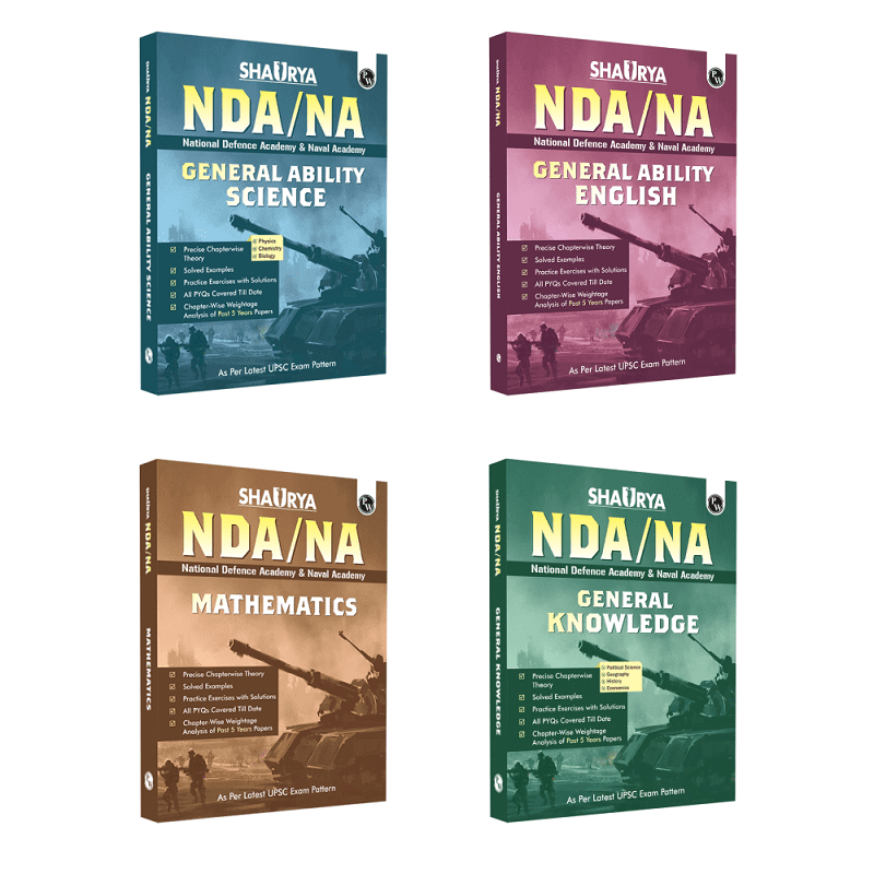 Shaurya NDA/NA General Ability Mathematics, General Ability Science, General Ability English and General Knowledge Combo Set of 4 Books with Latest 2024 Solved Paper For 2024-25 Examination