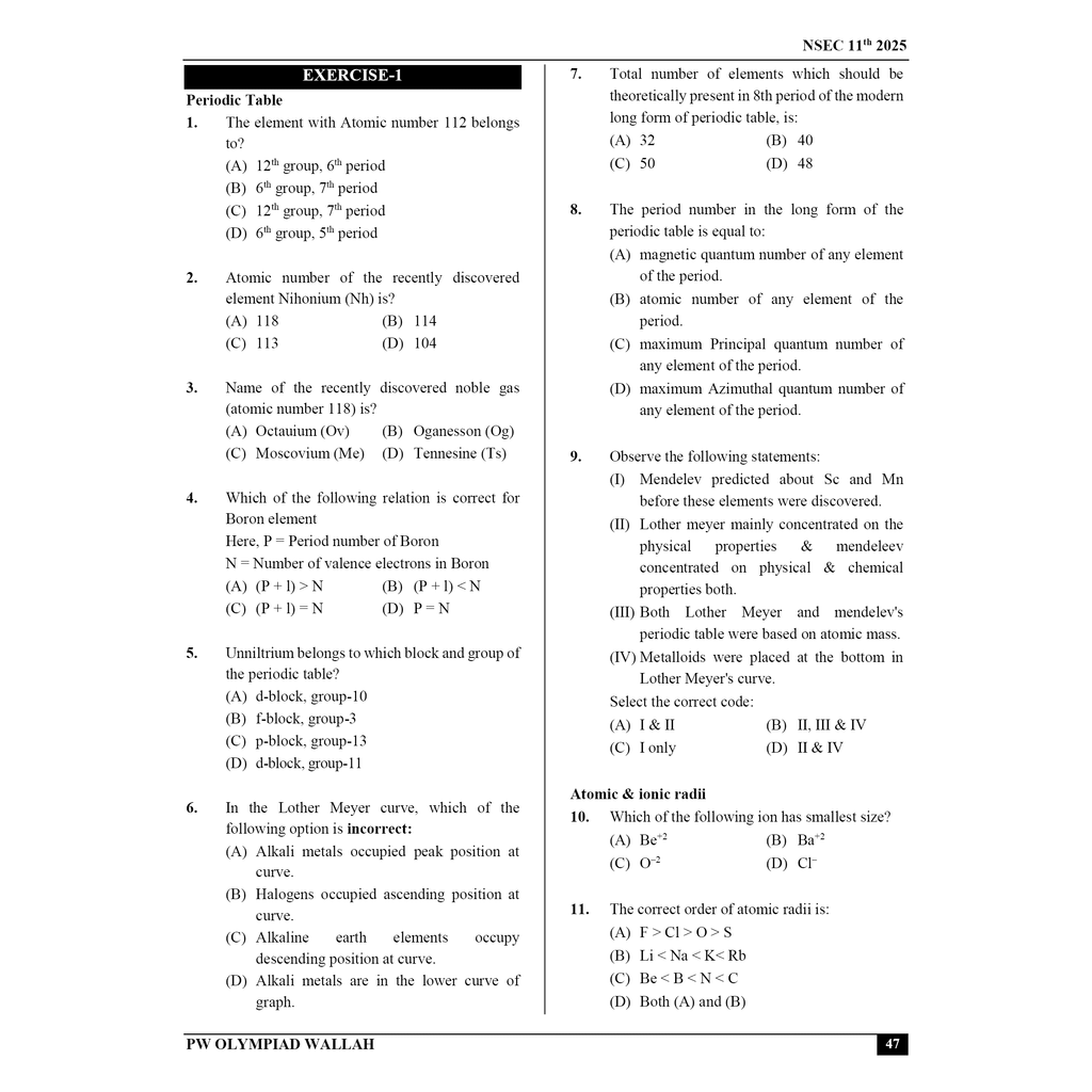 Olympiad Wallah NSEC Class 11 Advanced Chemistry (Part 1) For JEE & Olympiad 2025 | Problems For Analytical Skills | Ideal For NSEC and INChO