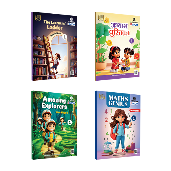 Bloom Grade-1 Workbook Combo | Total 4 Workbooks (Hindi, English, EVS, Maths)-2024 | NEP 2020 Aligned