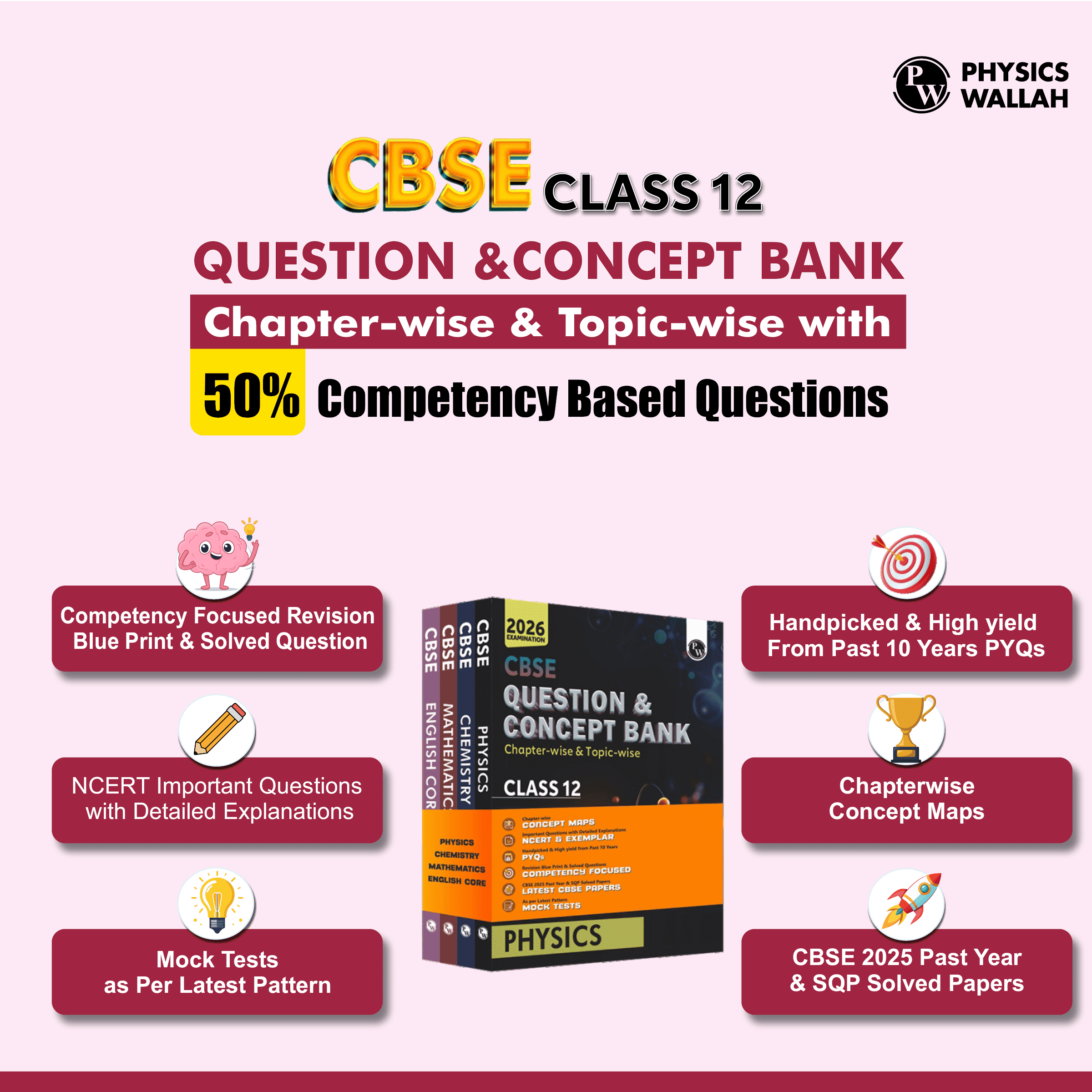 CBSE Question & Concept Bank (QCB) Class 12 Physics, Chemistry, Mathematics, Biology, English Core Combo Set of 5 Books Chapter-wise and Topic-wise Solved Questions For 2026 Exams