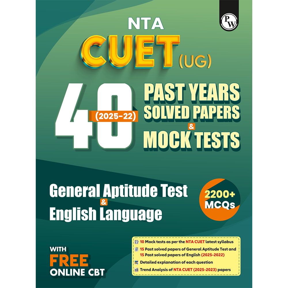 NTA CUET (UG) General Aptitude Test & English Language 40 Past Years Solved Papers (2025-2022) & Mock Tests For Exam 2026 | 2200+ MCQs with Free Online CBT