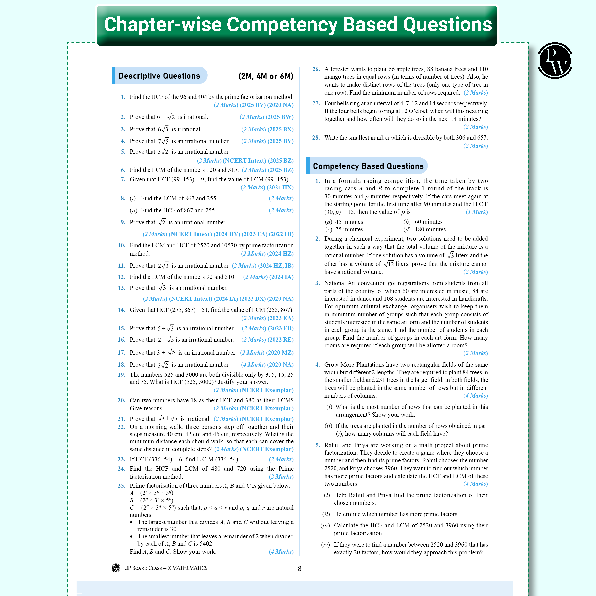 UP Board Phod Class 10 Maths Question Bank Chapterwise with 14 Mind Maps and PYQs For 2026 Board Exam | 100 Most Probable Questions and Model Papers with OMR Sheet