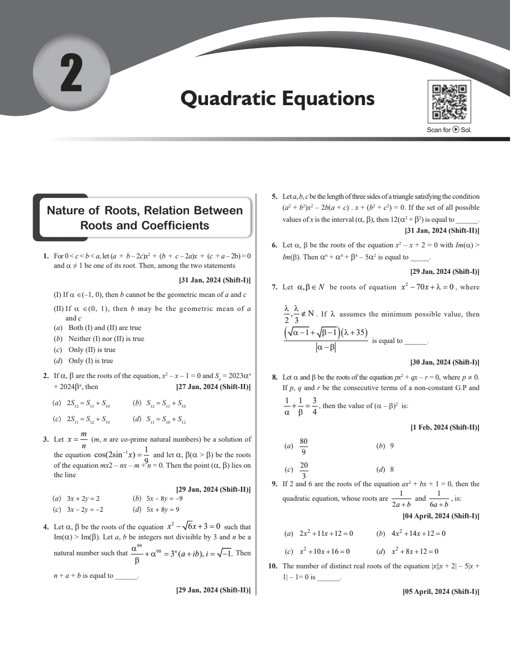 JEE Main 6 Years (2019-2024) Mathematics All Shifts Online Previous Years Solved Papers Chapterwise and Topicwise PYQs For JEE Main 2025 Exams