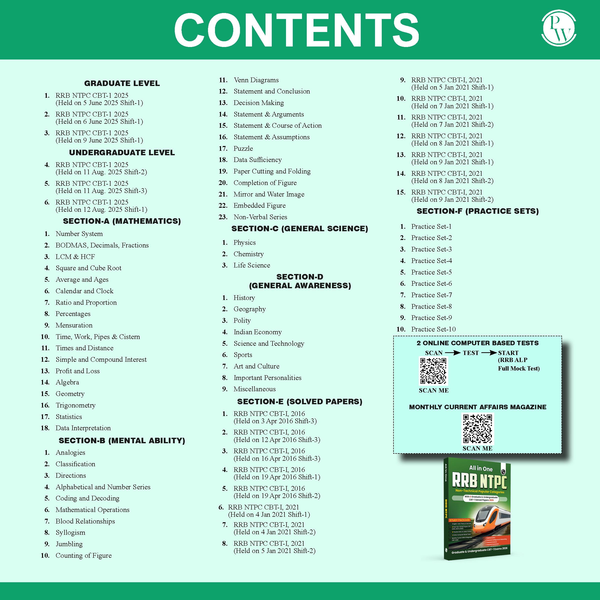 All in One RRB NTPC Graduate & Undergraduate CBT-1 2026 Exams l Chapterwise Theory, Short Tricks and Exercises l 21 Past Year Papers (PYQs) 2016, 2021 & 2025 with 10 Practice Sets