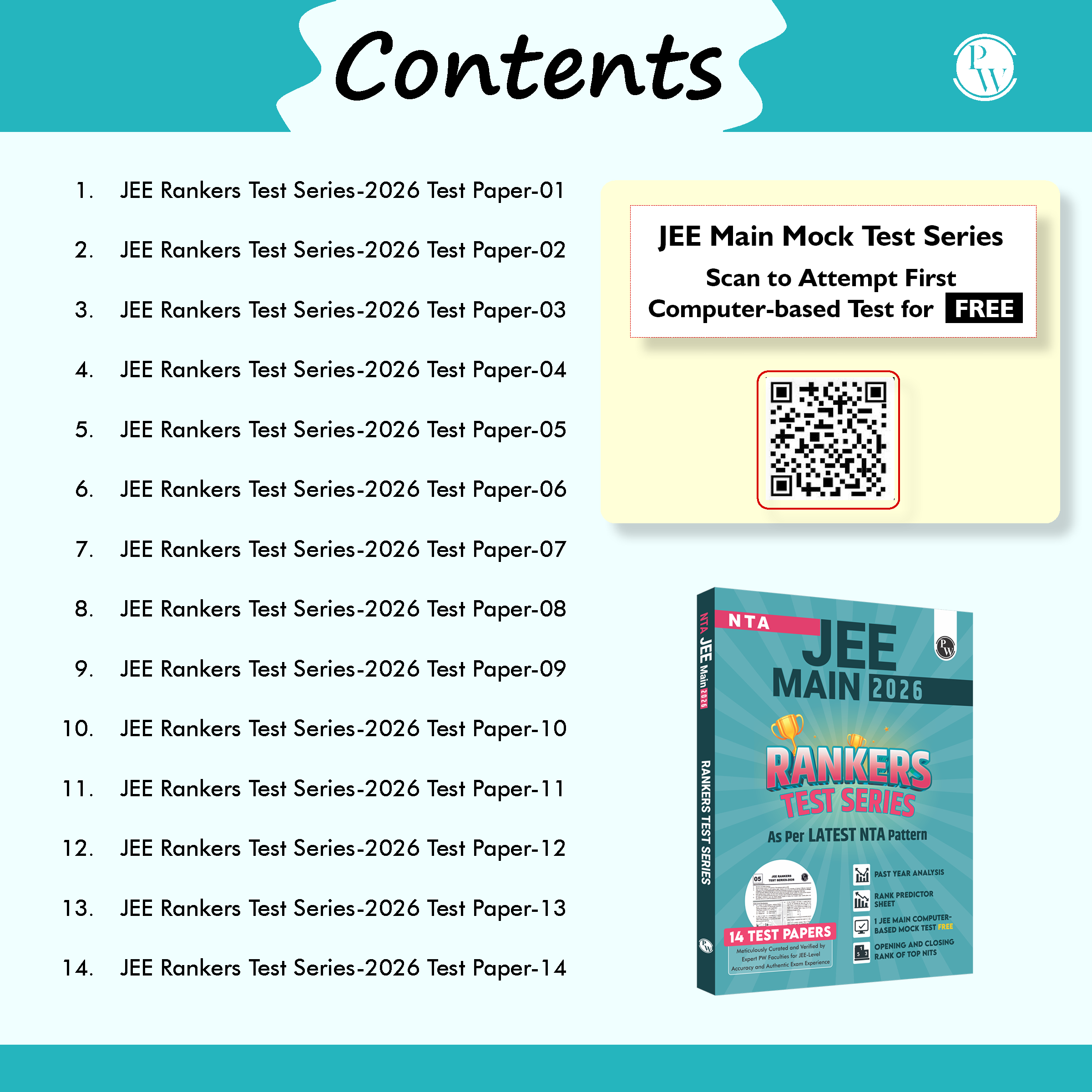14 JEE Main Rankers Test Series 2026 As Per Latest NTA Pattern | Elaborated Solutions with Chapterwise Weightage Analysis & CBT Test & Rank Predictor