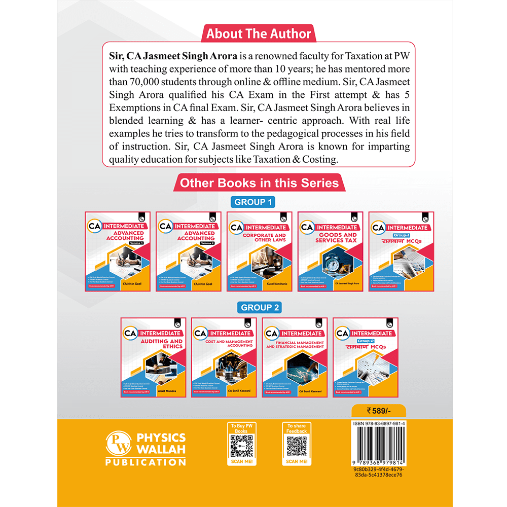 CA Intermediate Group 1 Income Tax By CA Jasmeet Singh | Covering Theory, Exercise and Previous Years Questions & Solutions | MCQs, PYQ, RTP & MTP | Latest Syllabus For January 2026 Exams