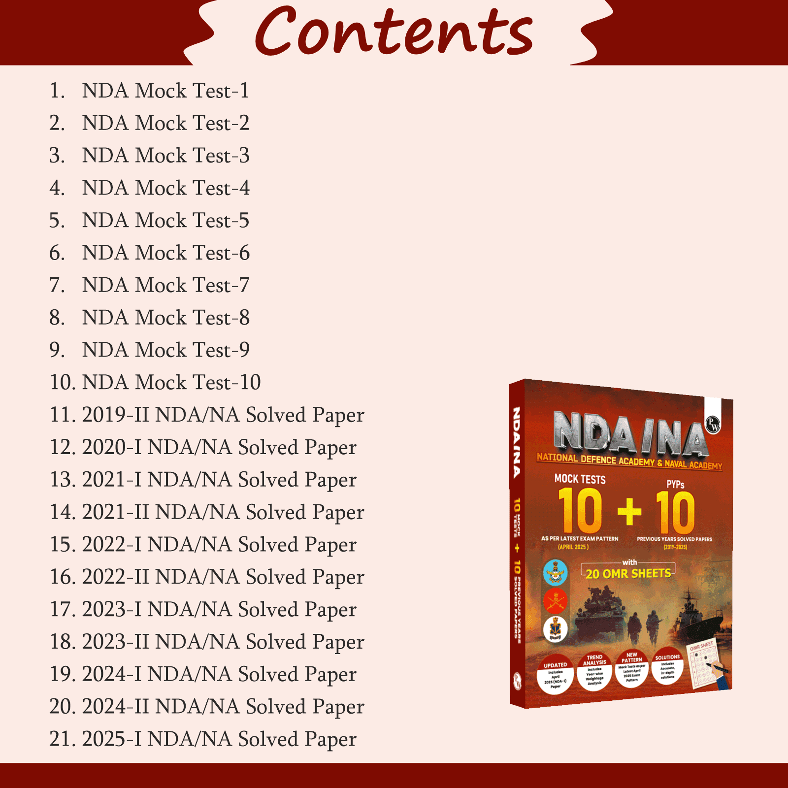 UPSC NDA/NA National Defence Academy & Naval Academy 10 Previous Year Solved Papers (PYQs) 2019-2025 & 10 Mock Tests with 20 OMR Sheets For NDA Exams 2025-2026