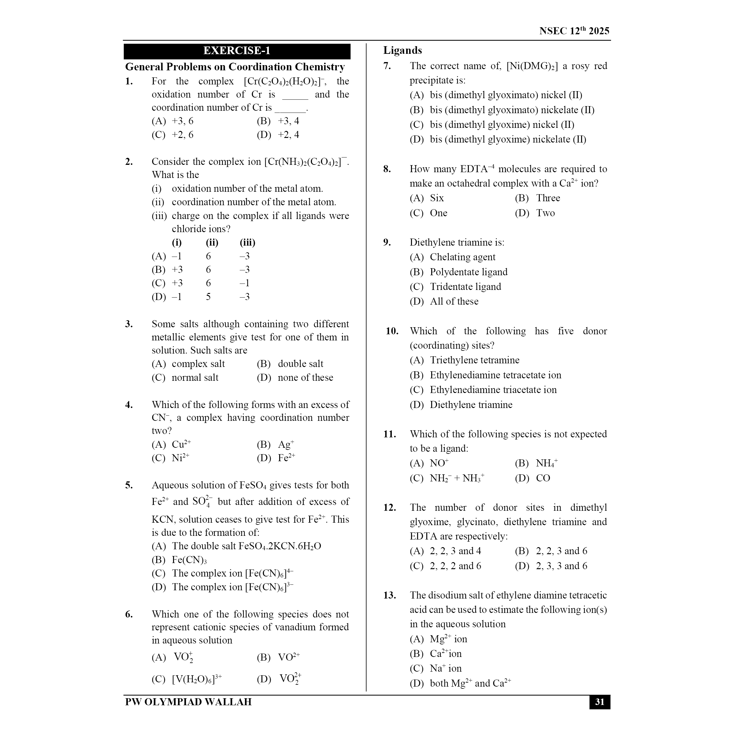Olympiad Wallah NSEC Class 12 Advanced Chemistry (Part 1) For JEE & Olympiad 2025 | Problems For Analytical Skills | Ideal For NSEC and INChO