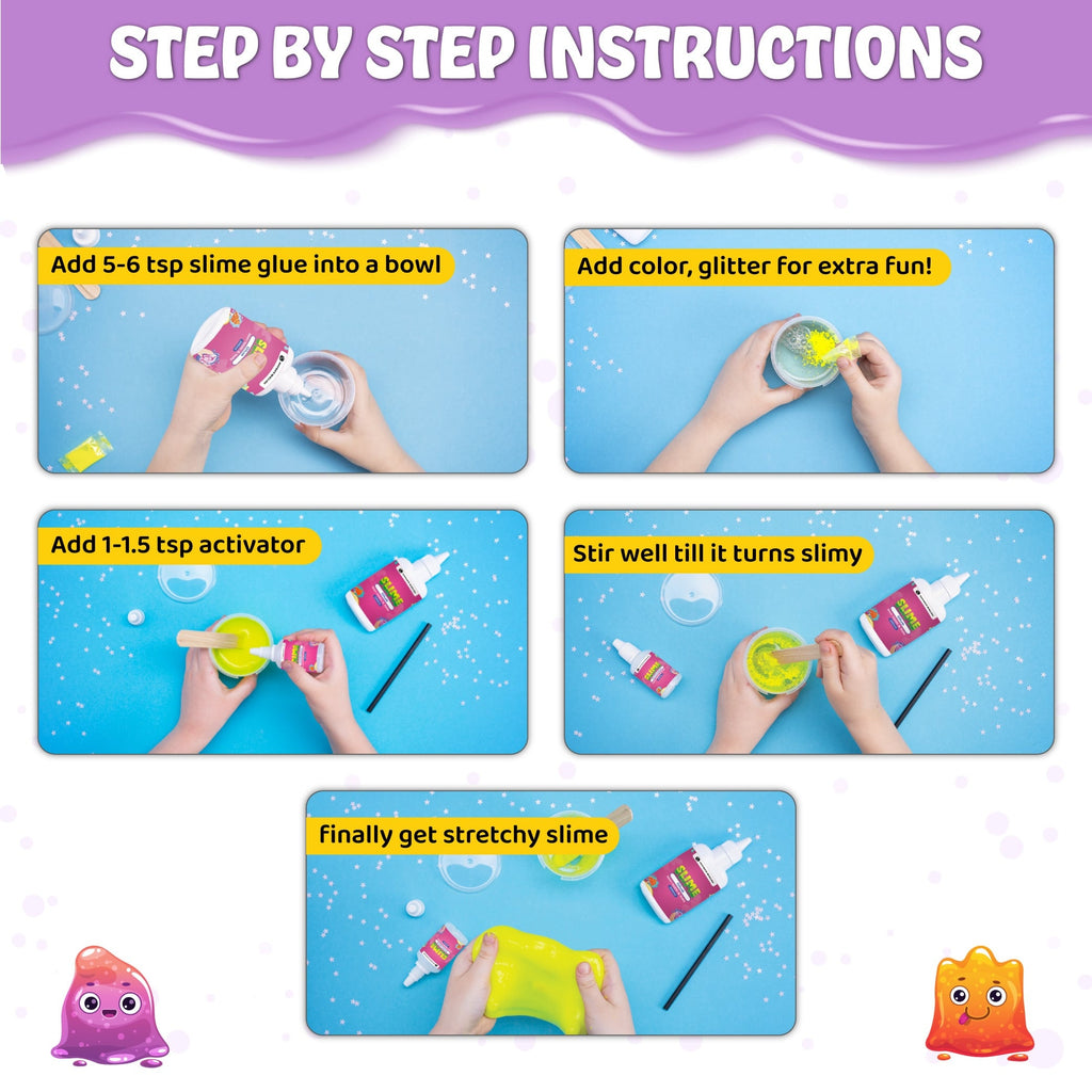 200ml DIY PVA Slime Glue & 50ml Activator, Glue for Smooth & Stretchy Slime, Mess-Free Learning for Boys & Girls, Safe & Non-Toxic Materials, Clear White -Waterproof & Washable Adhesive