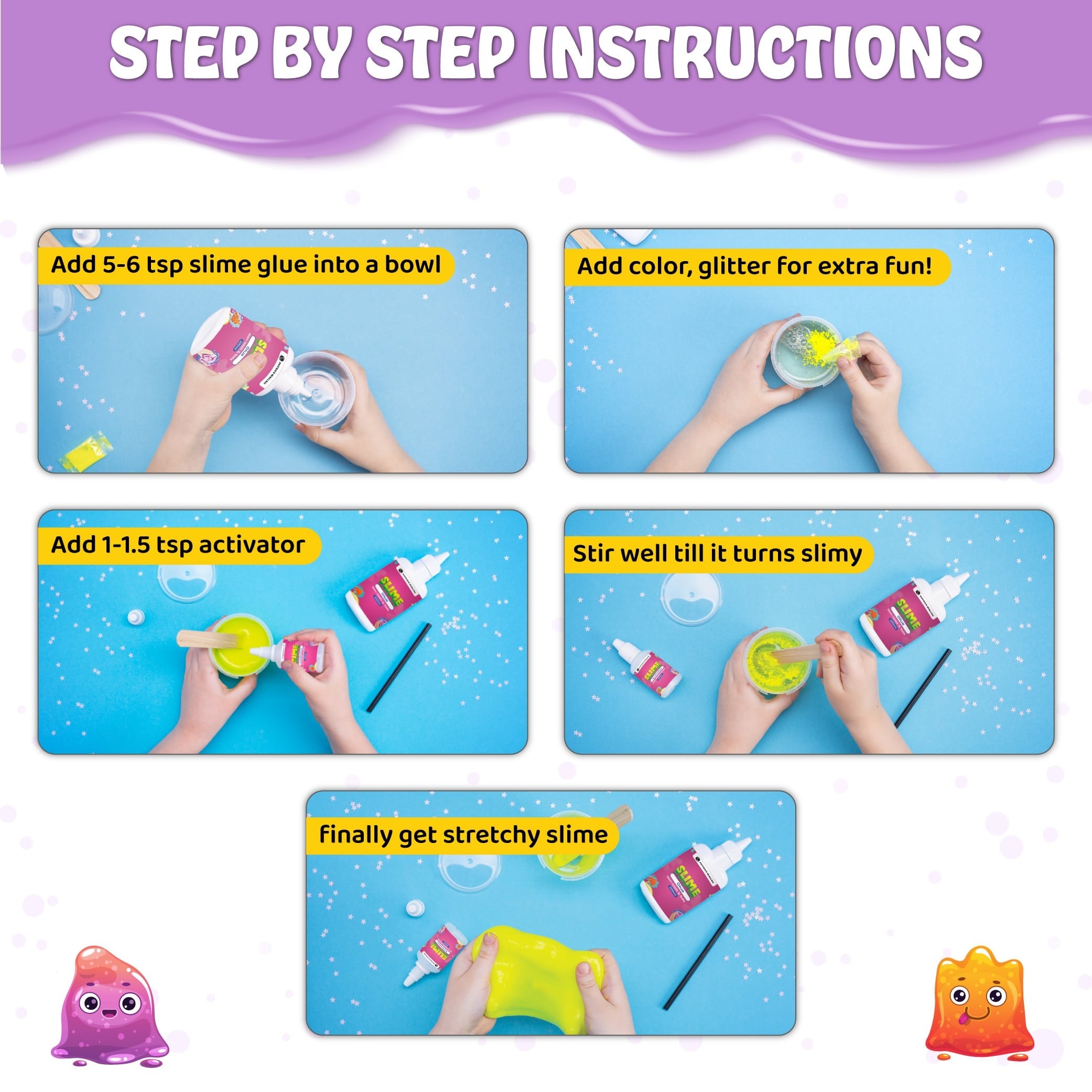 200ml DIY PVA Slime Glue & 50ml Activator, Glue for Smooth & Stretchy Slime, Mess-Free Learning for Boys & Girls, Safe & Non-Toxic Materials, Clear White -Waterproof & Washable Adhesive