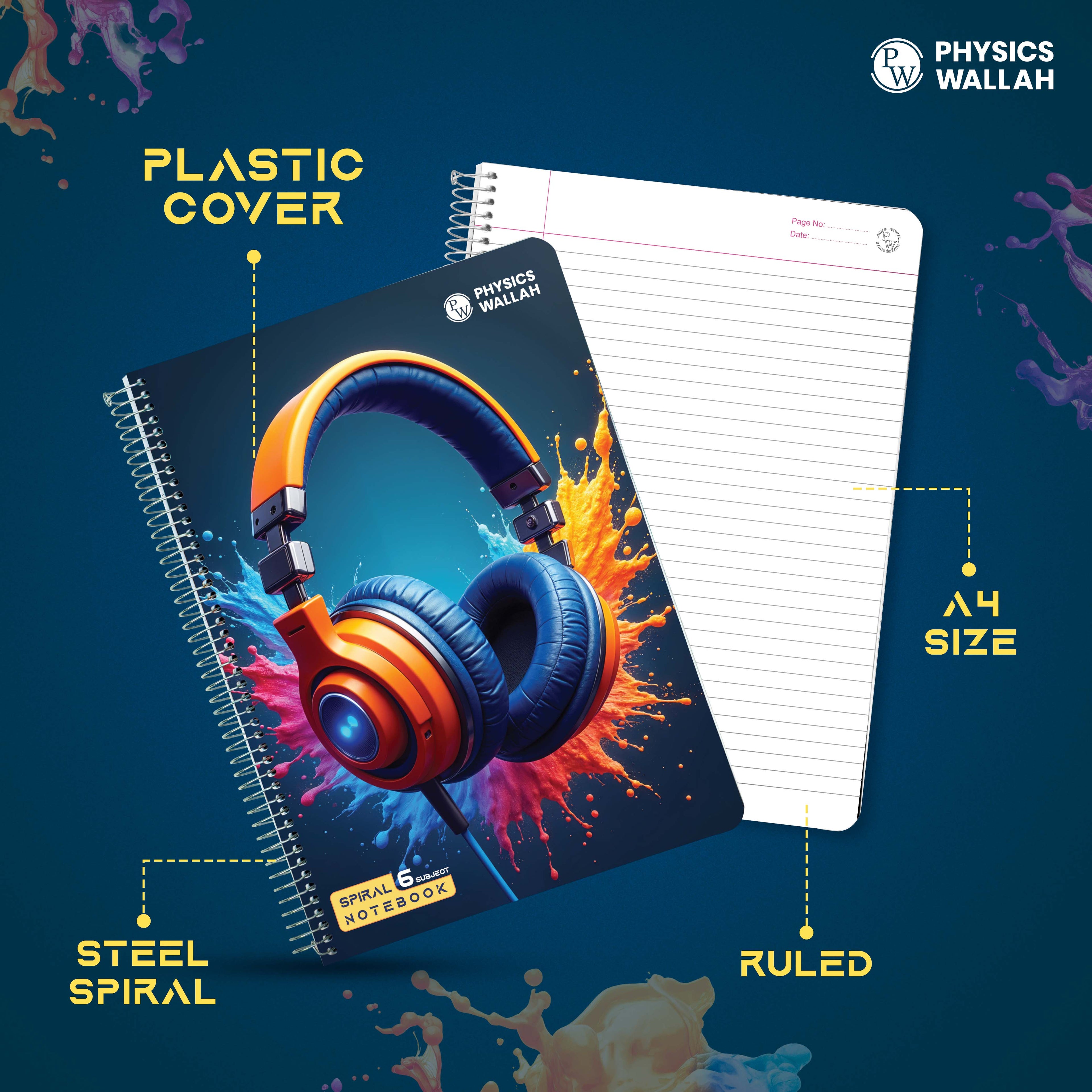 Physics Wallah 400 Pages Notebook | 6 Subject set of 3 | A4 Ruled | Spiral Binding | Strong Plastic Cover | Ideal for School, College & Exam Preparation