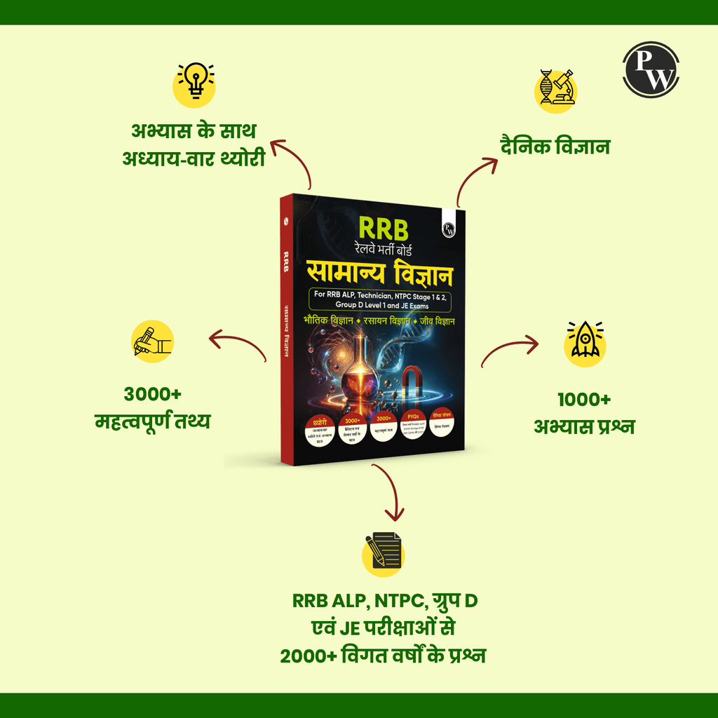 RRB General Science For RRB ALP, Technician, NTPC Stage 1 & 2, Group D Level 1 and JE Exams 2024 I Chapterwise Theory with Exercise I PYQs I Hindi Edition