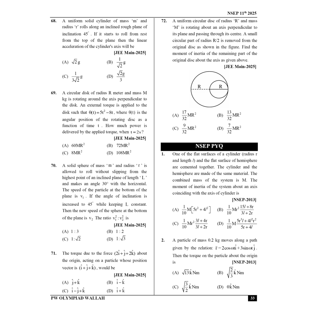 Olympiad Wallah NSEP Class 11 Advanced Physics (Part 2) For JEE & Olympiad 2025 | Practice Questions, PYQ, Detailed Solutions | Ideal For INPhO & IPhO