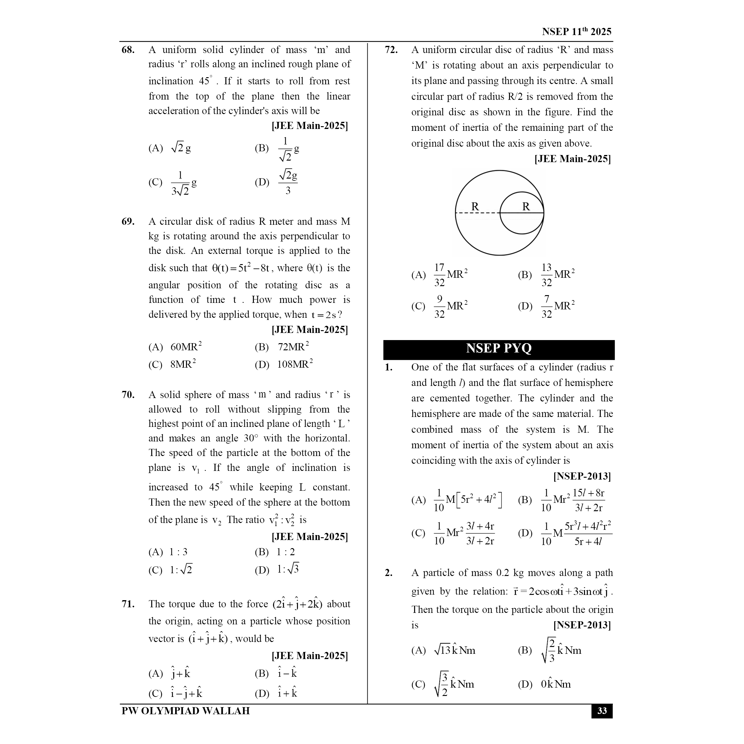 Olympiad Wallah NSEP Class 11 Advanced Physics (Part 2) For JEE & Olympiad 2025 | Practice Questions, PYQ, Detailed Solutions | Ideal For INPhO & IPhO