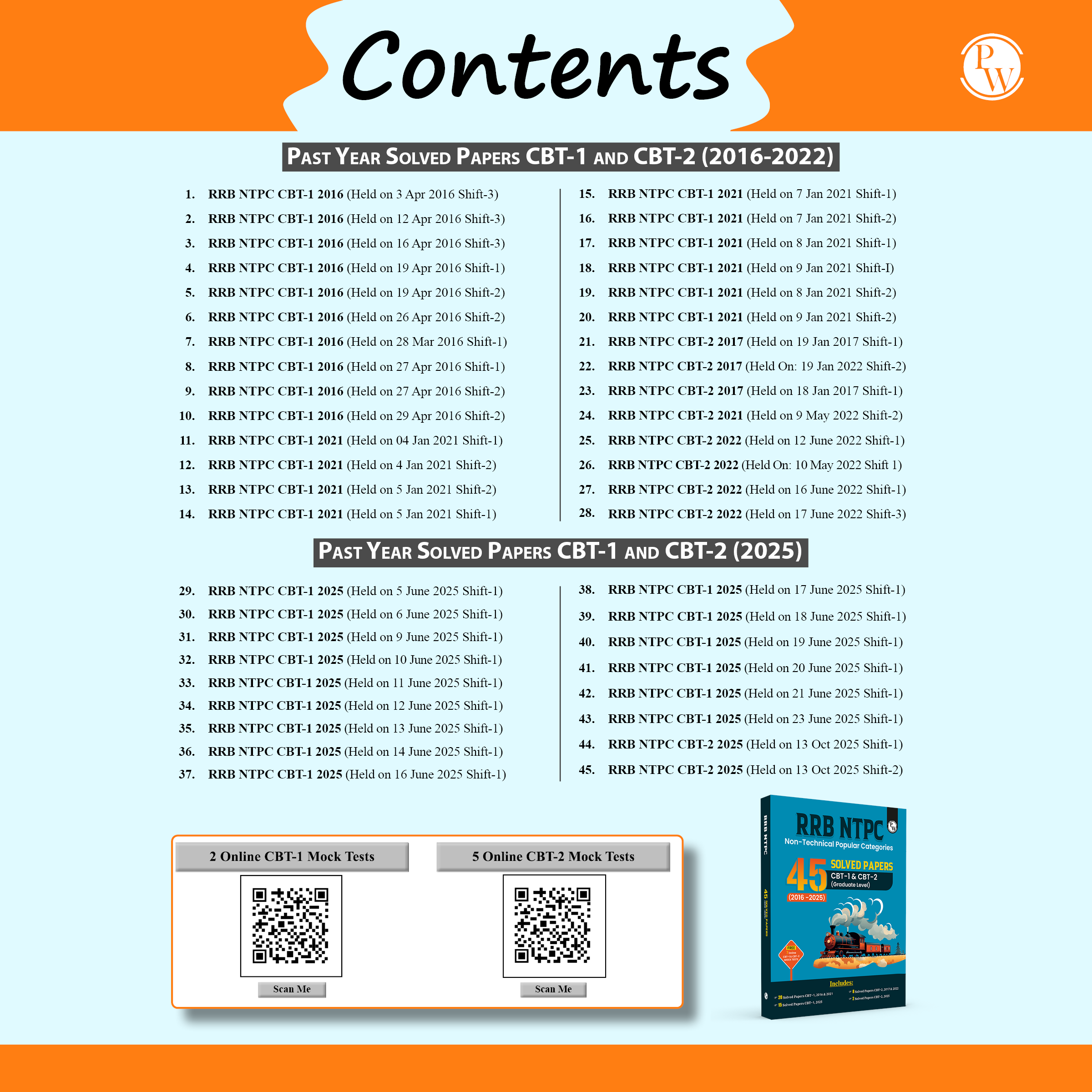 RRB NTPC 45 Previous Year Solved Papers CBT - I & CBT - 2 (2016 - 2025) PYQ Graduate Level For 2026 Exam l Free 7 Online Mock Tests English Medium
