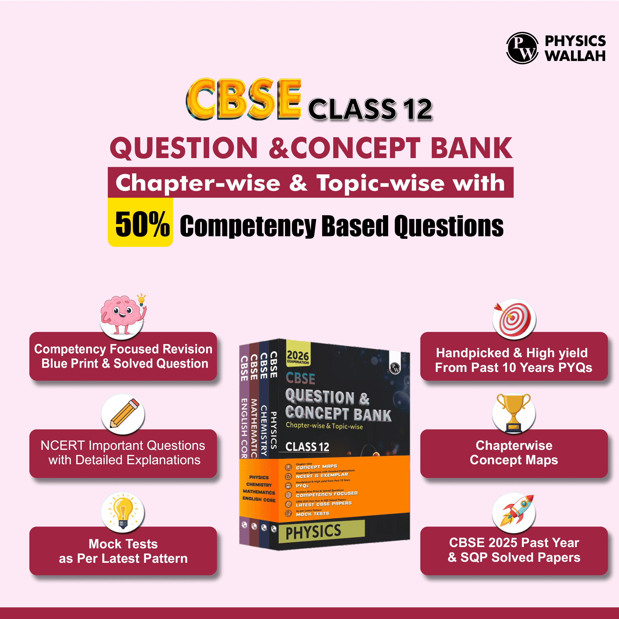 CBSE Question & Concept Bank (QCB) Class 12 Physics, Chemistry, Mathematics and Biology Combo Set of 4 Books Chapter-wise and Topic-wise Solved Questions For 2026 Exams