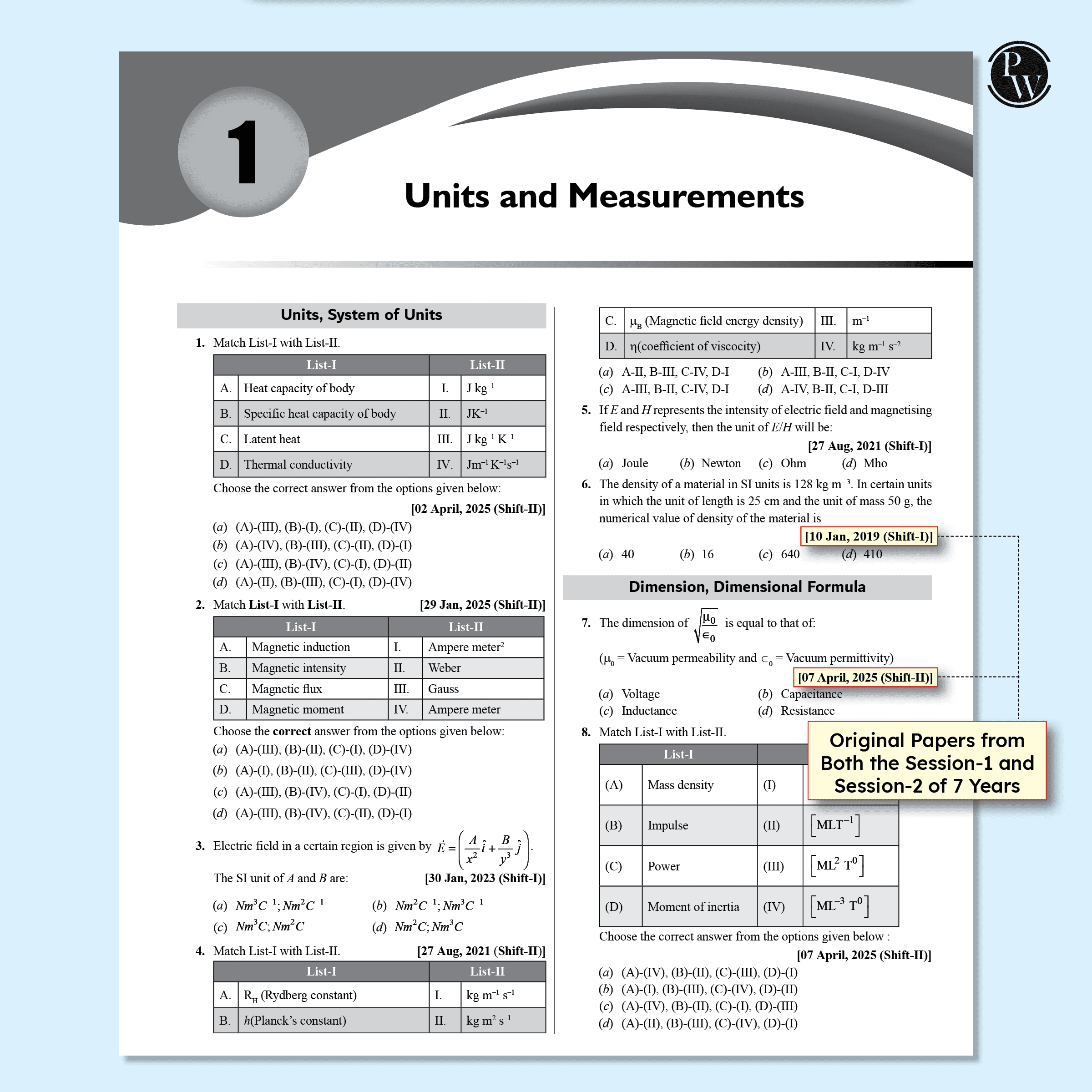 JEE Main 7 Years (2019 - 2025) Physics All 144 Shifts Online Previous Years Solved Papers Chapterwise and Topicwise PYQs For JEE Main 2026 Exams | Concentrate on Relevance