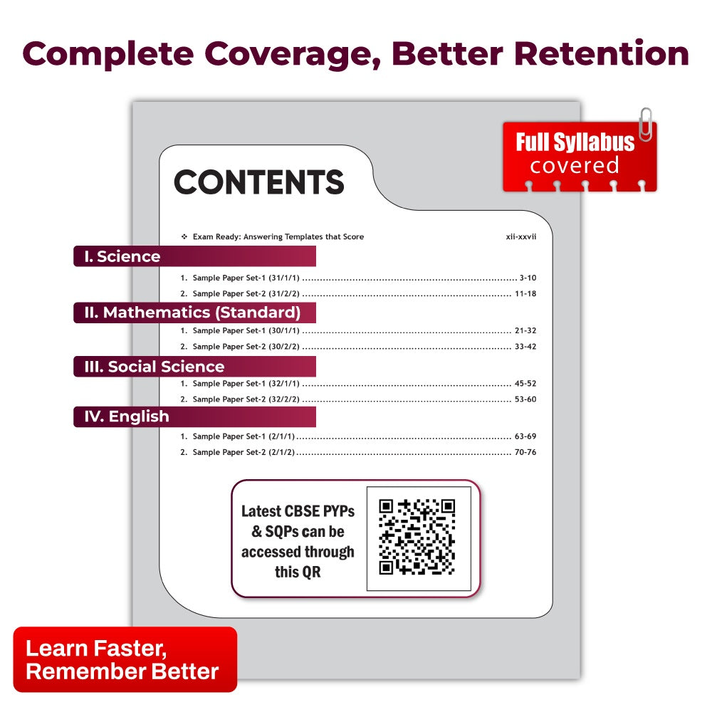 CBSE Class 10 - Real Feel Sample Papers 2026 with Set of 8 CBSE Like Questions and Answer Booklet Sheets with Solutions & Marking Scheme - Science, Maths (Std), Social Science, English